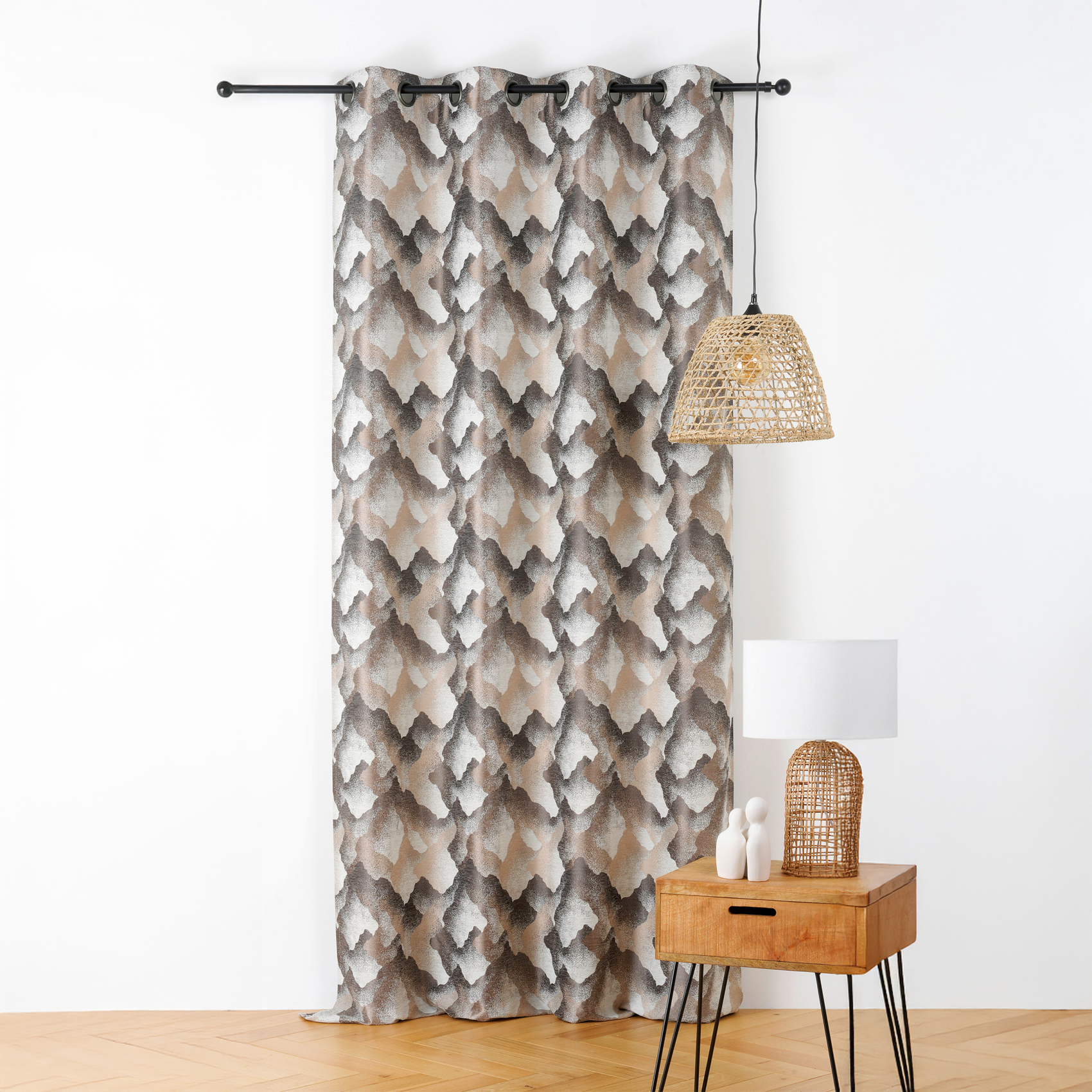 Rideau jacquard à oeillets motif minéral