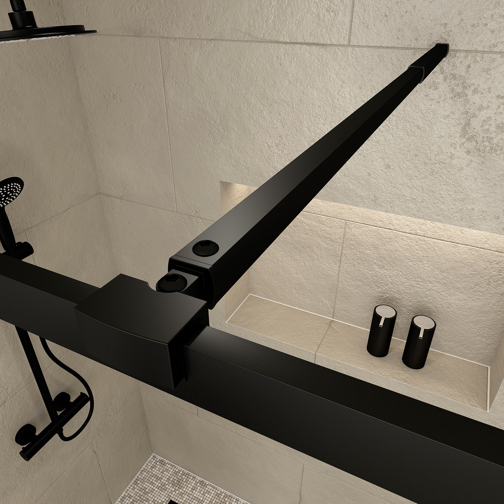 Paroi de douche avec porte-serviette et étagère — vue 6