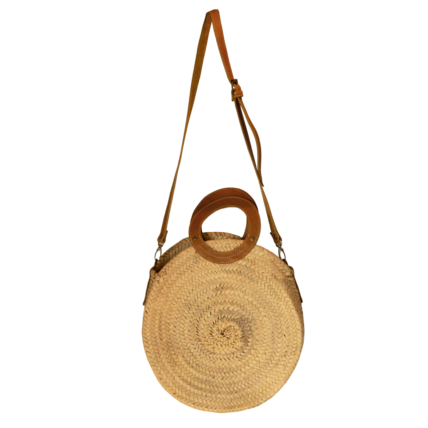 Panier rond anse cuir