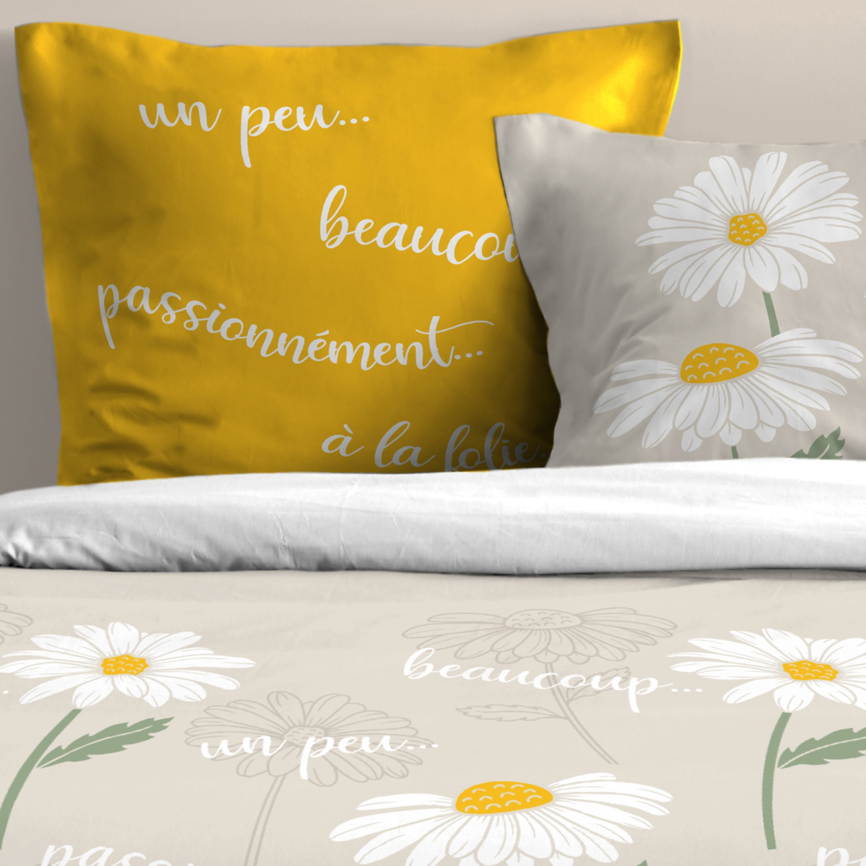 Parure de lit 3 pièces en coton marguerites housse + taies — vue 3