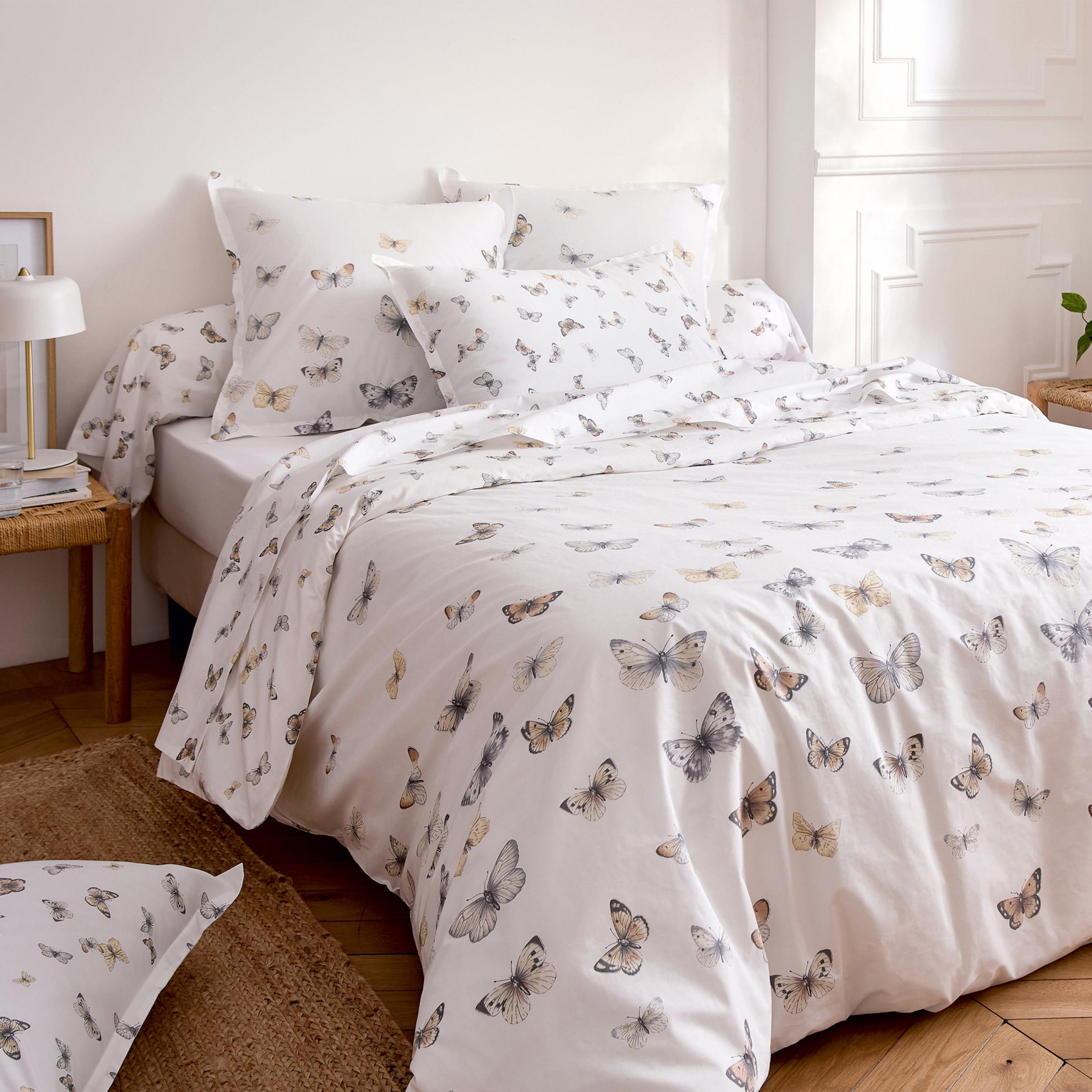 Housse de couette percale de coton 80 fils motif papillons