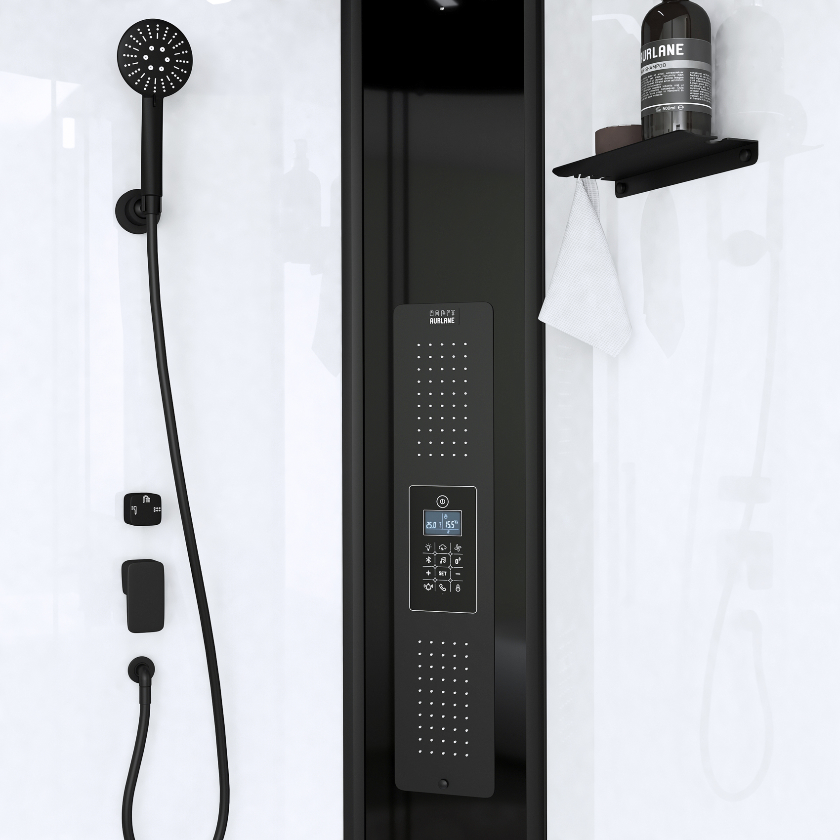 Cabine de douche hammam 1/4 de cercle hydromassant — vue 3