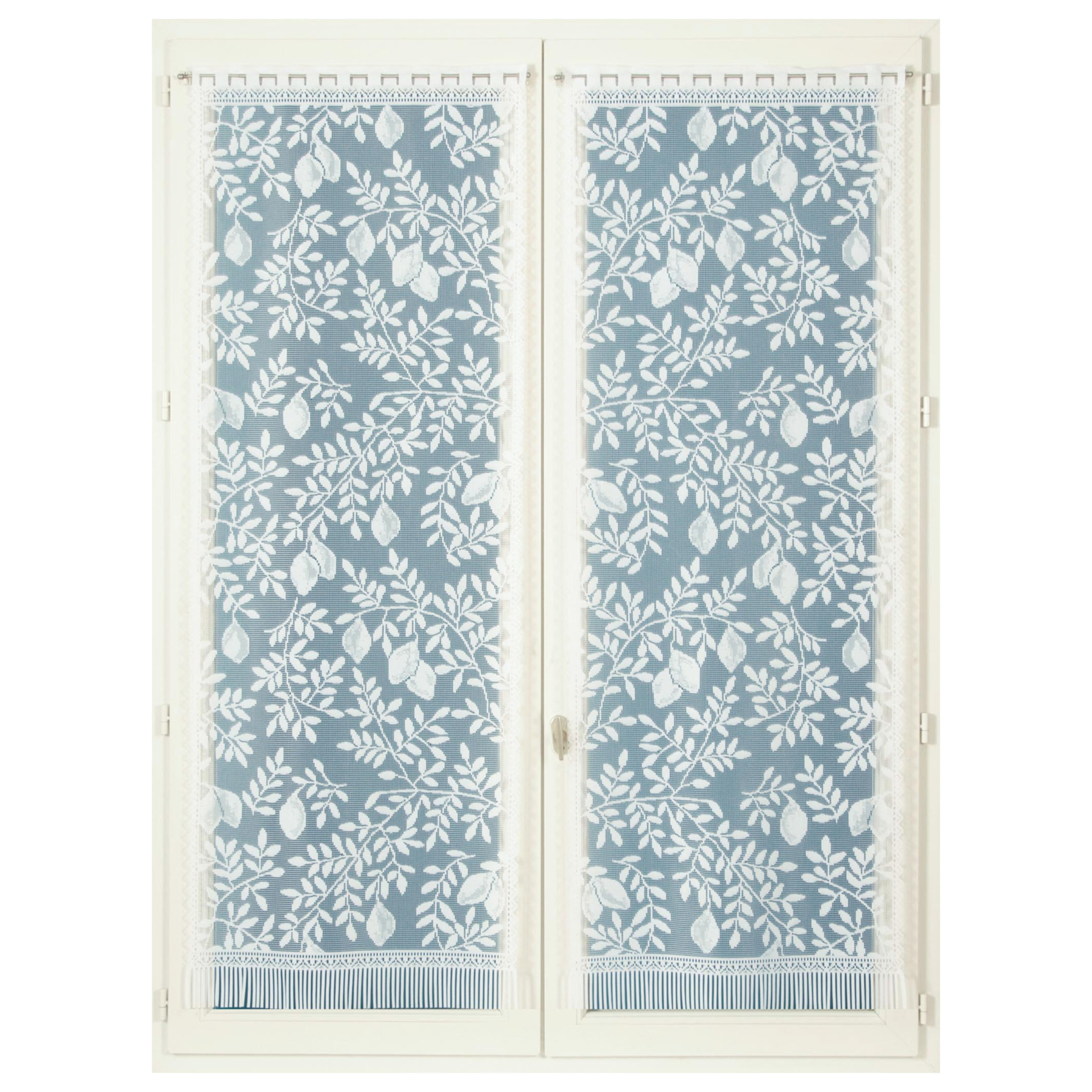 Paire de vitrages frangés dentelle motif feuillage et fruits — vue 3