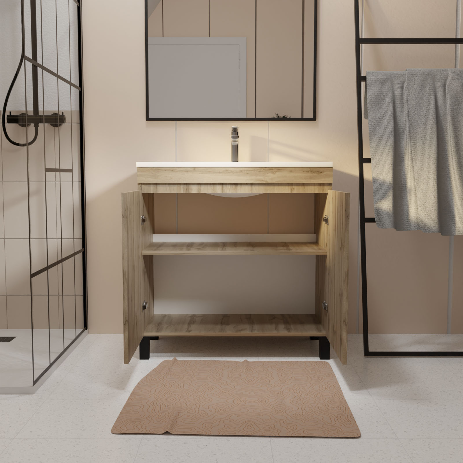 Meuble de salle de bains sur pieds 2 portes avec vasque en céramique — vue 6