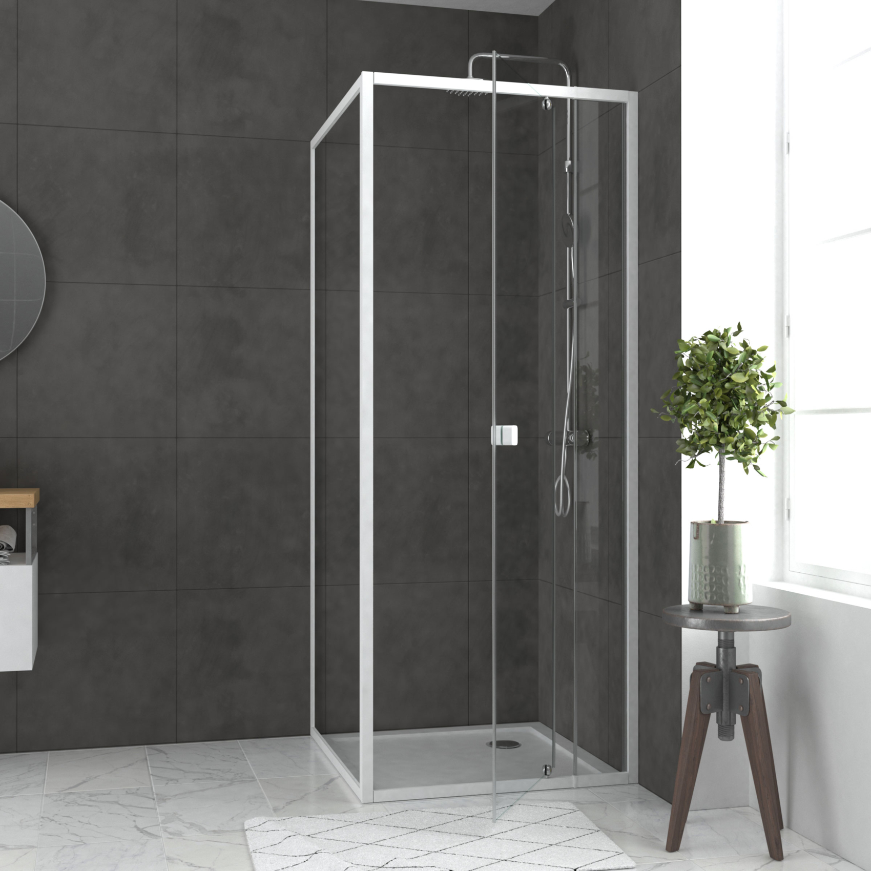 Porte de douche pivotante en verre trempé avec paroi de retour — vue 5
