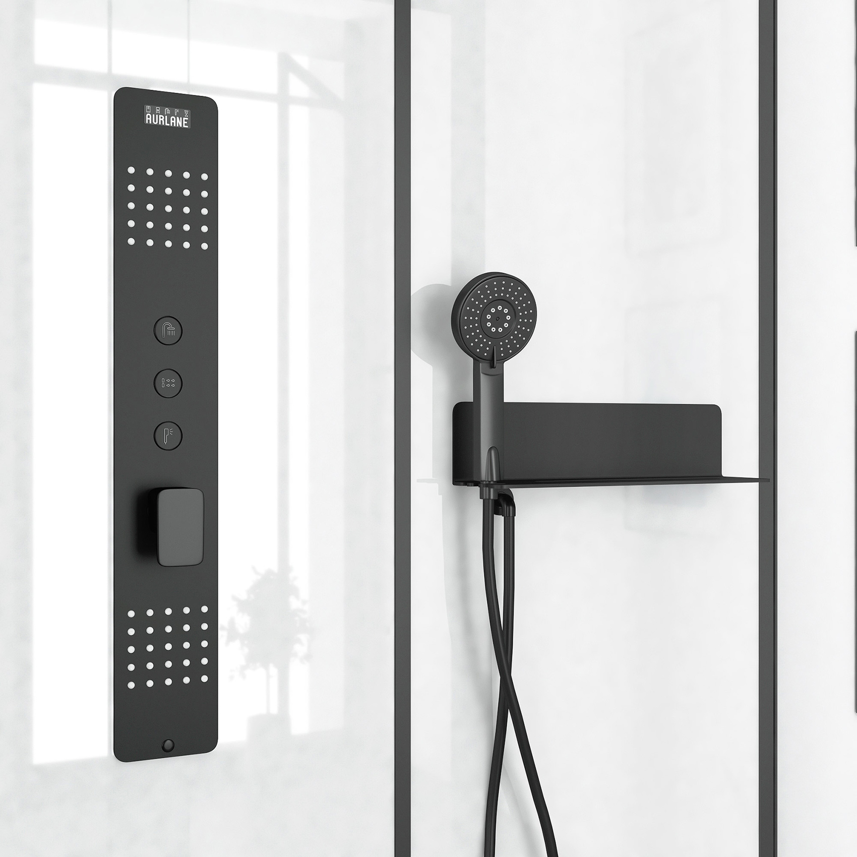 Cabine de douche rectangulaire design style industrielle — vue 3
