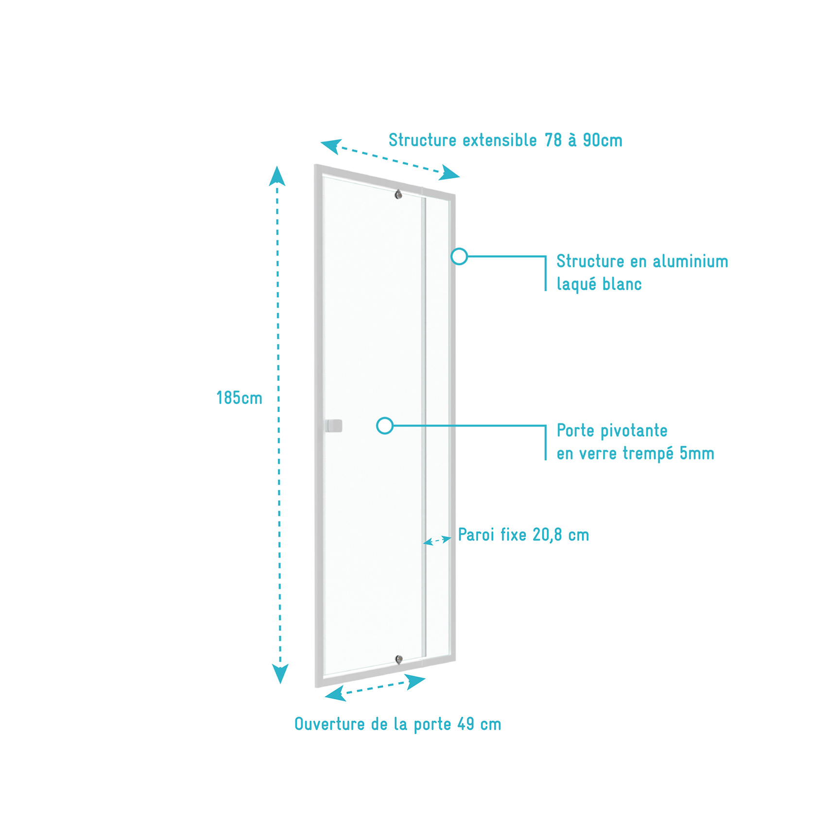 Porte de douche pivotante minimaliste extensible — vue 5