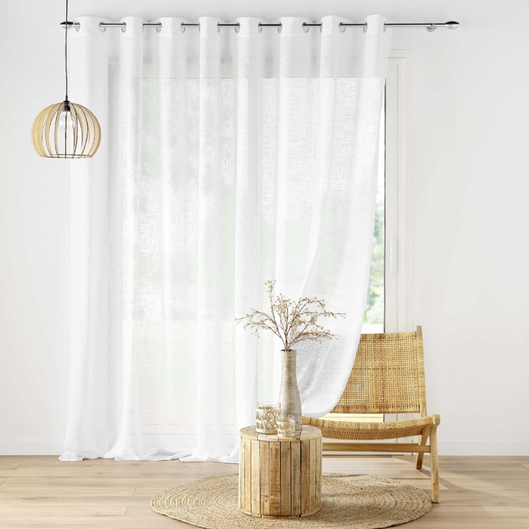 Grand Voilage à Oeillets Blanc Effet Lin Tissé — vue 4