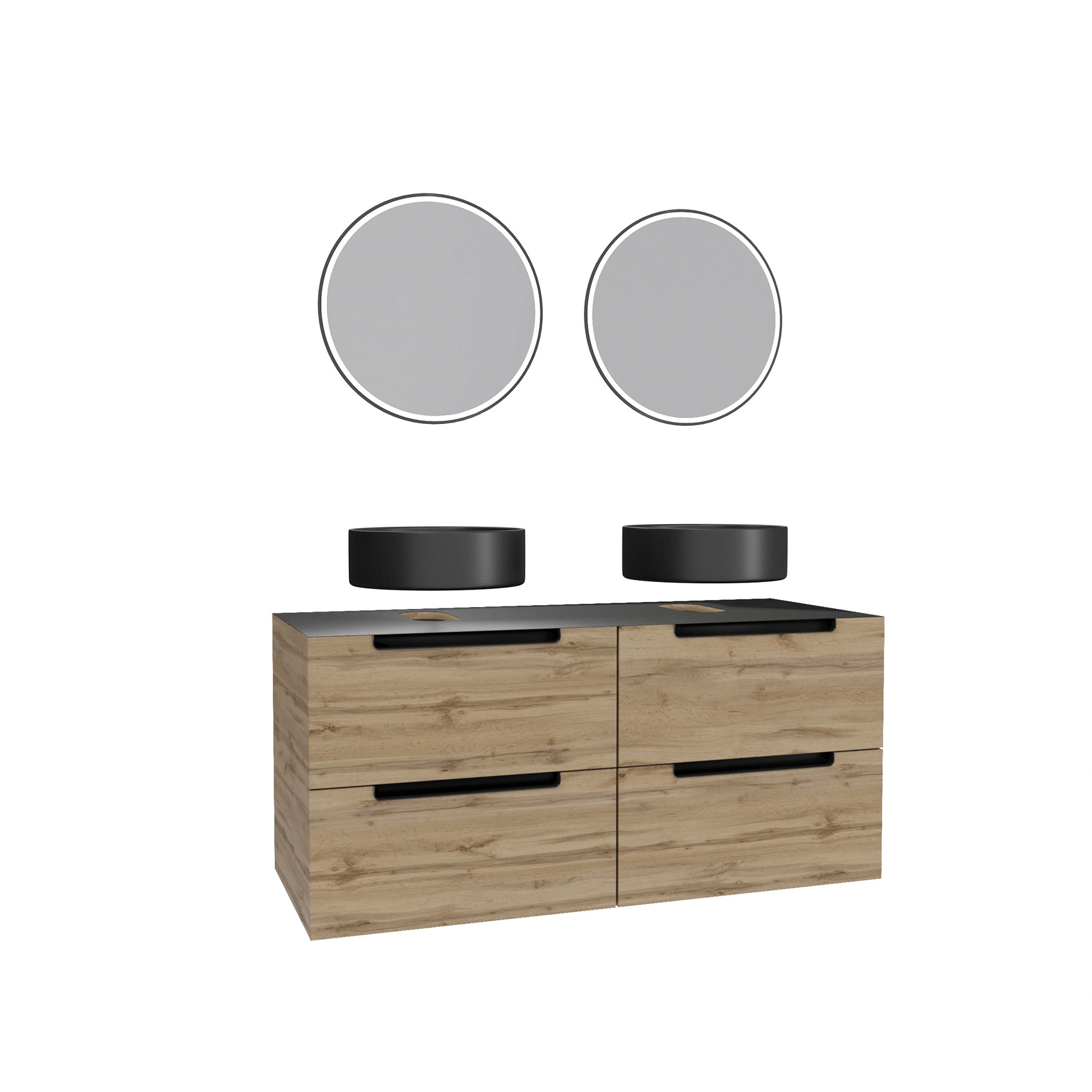 Meuble de salle de bains avec 2 vasques rondes et 2 miroirs ronds à led noir — vue 4