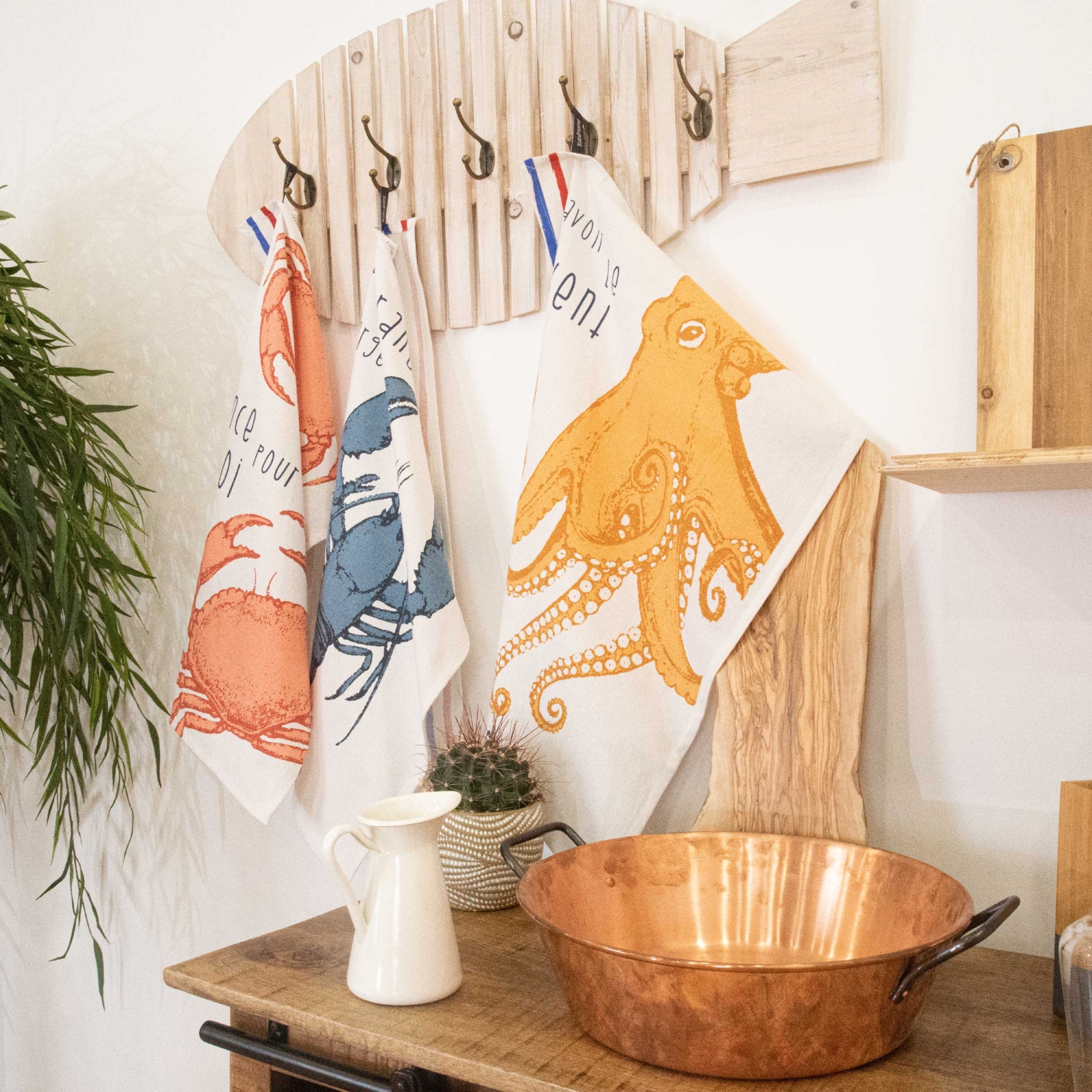 Lot de 3 torchons illustrations marines en coton lavé — vue 3