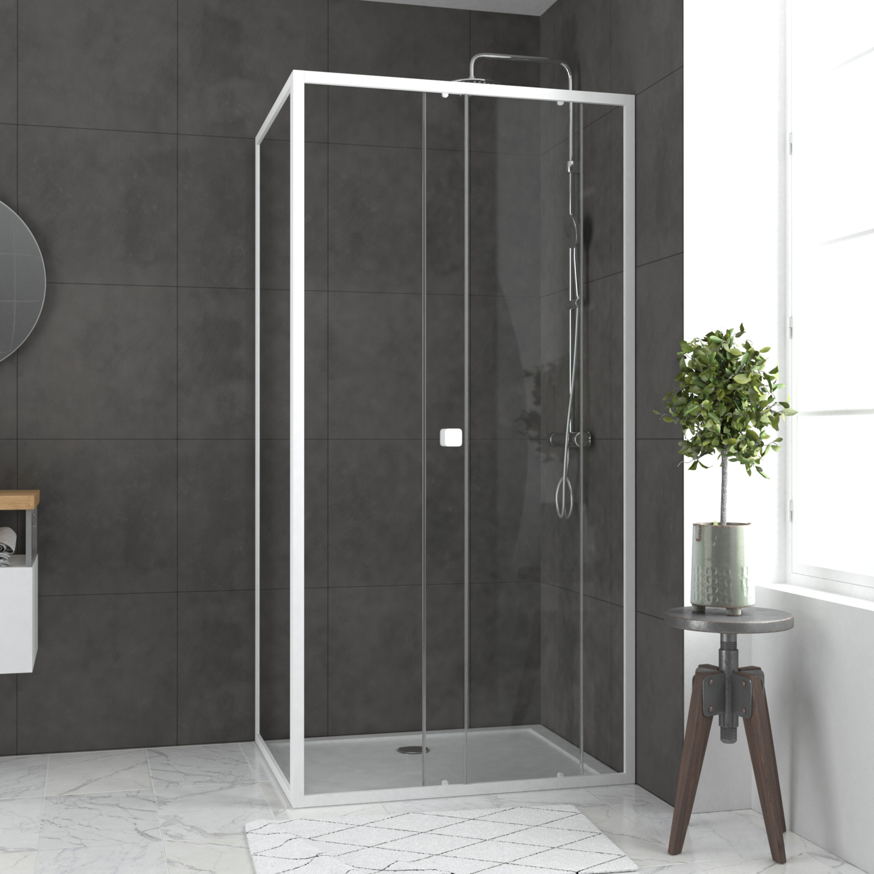 Porte de douche coulissante en verre trempé avec paroi de retour — vue 5