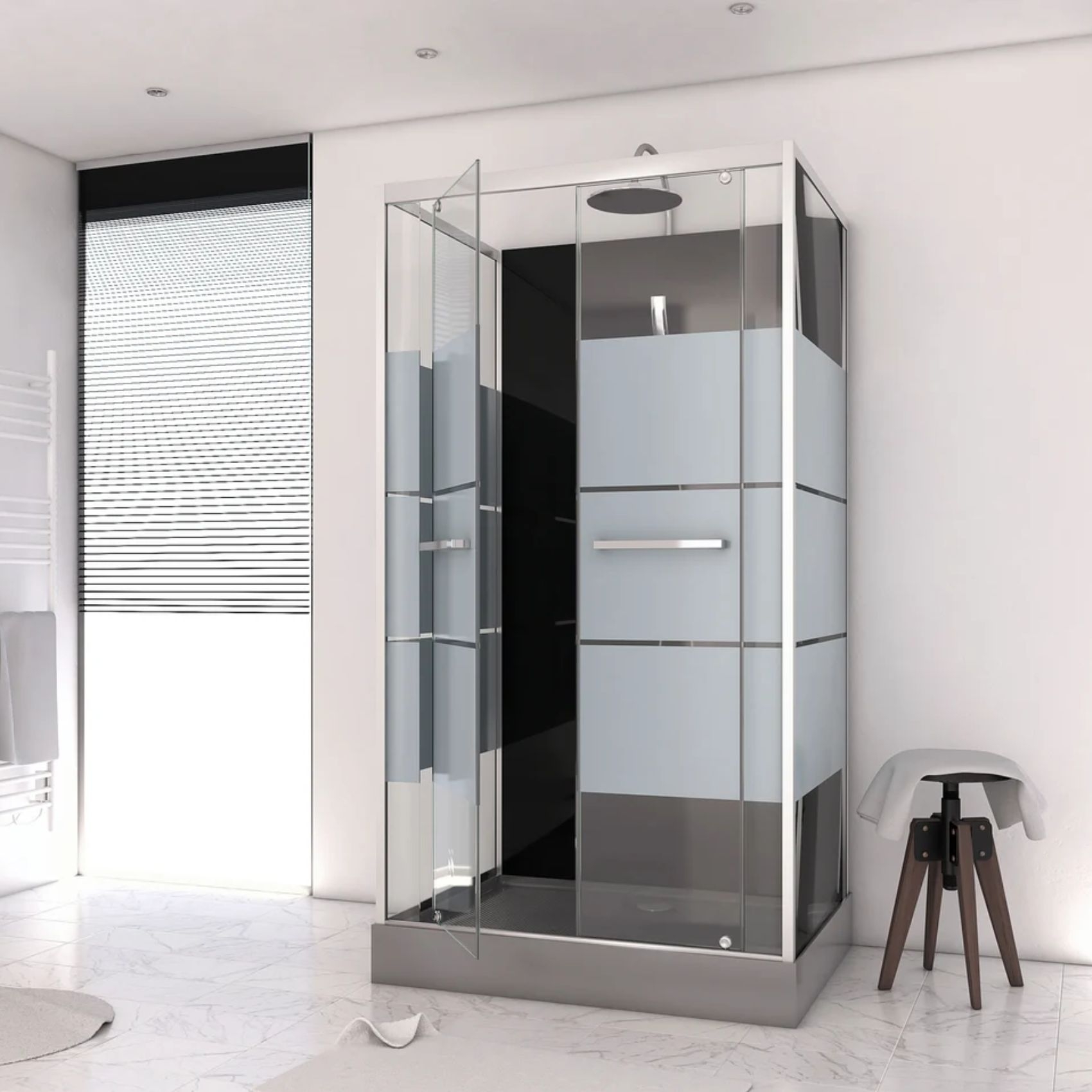 Cabine de douche avec portes sérigraphiées — vue 5