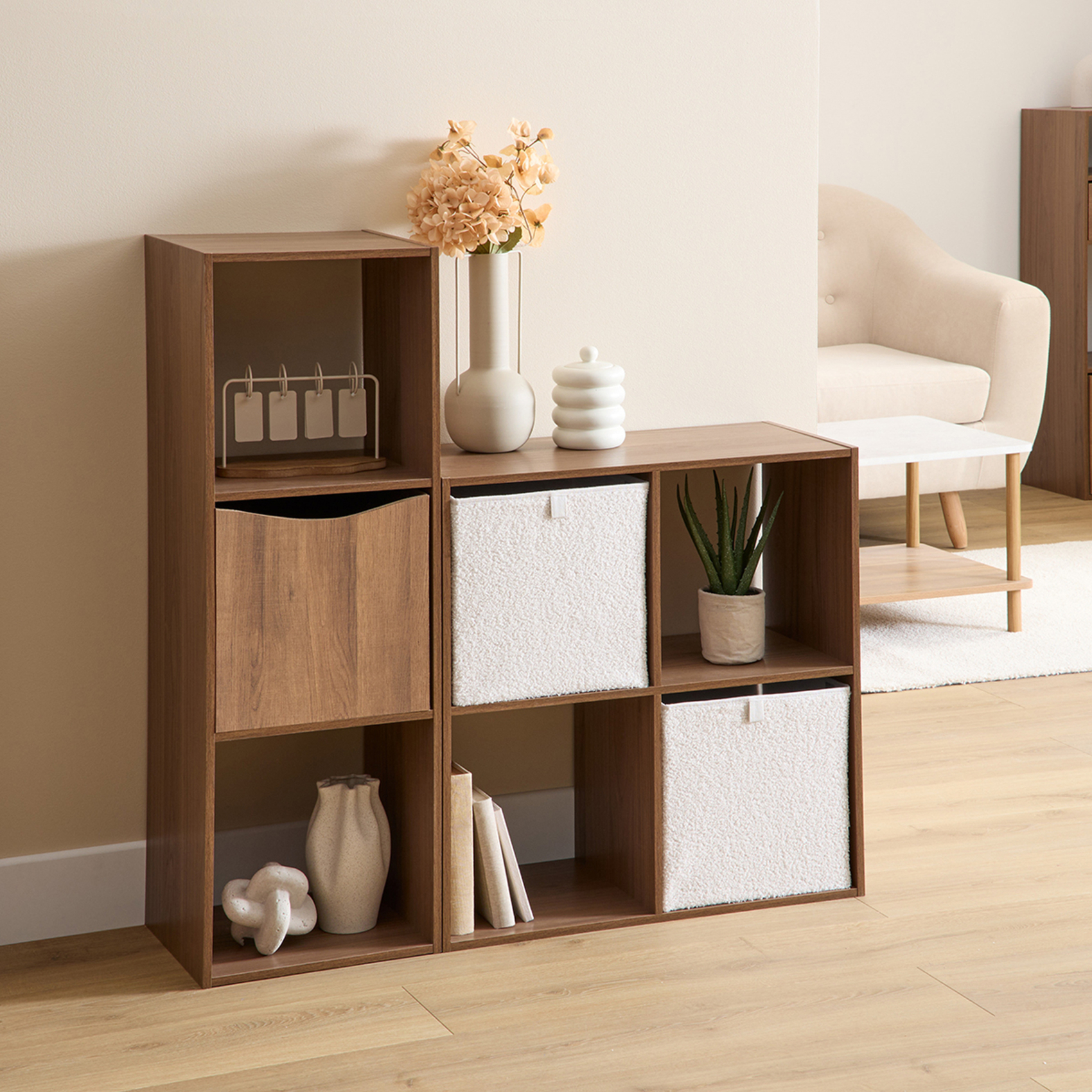 Etagère 3 cases en panneau de particules effet bois — vue 3