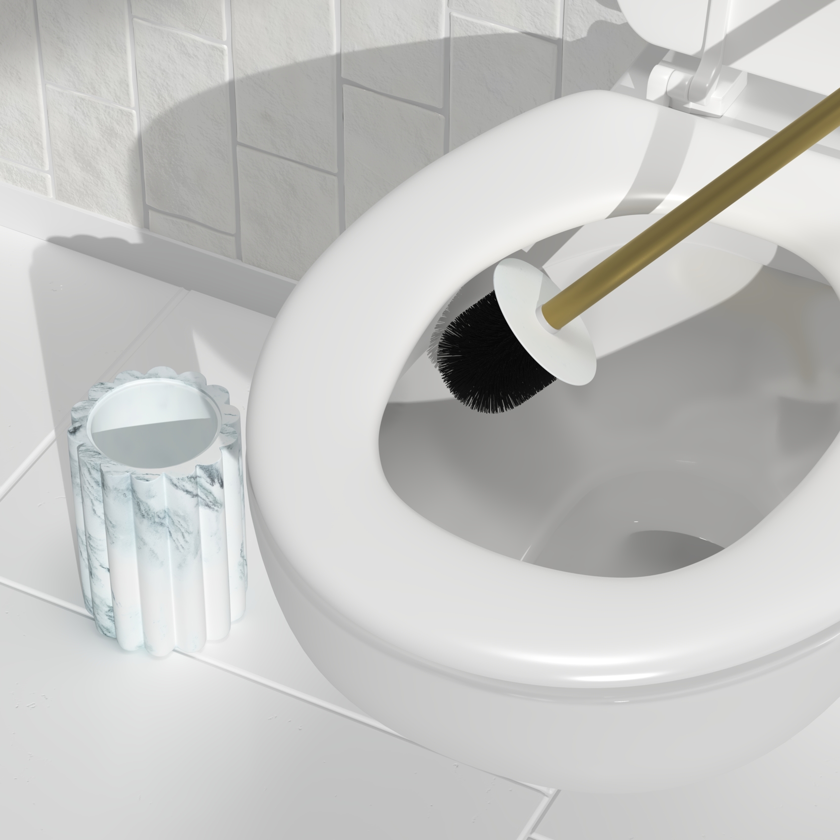 Brosse WC effet marbre avec manche doré — vue 5
