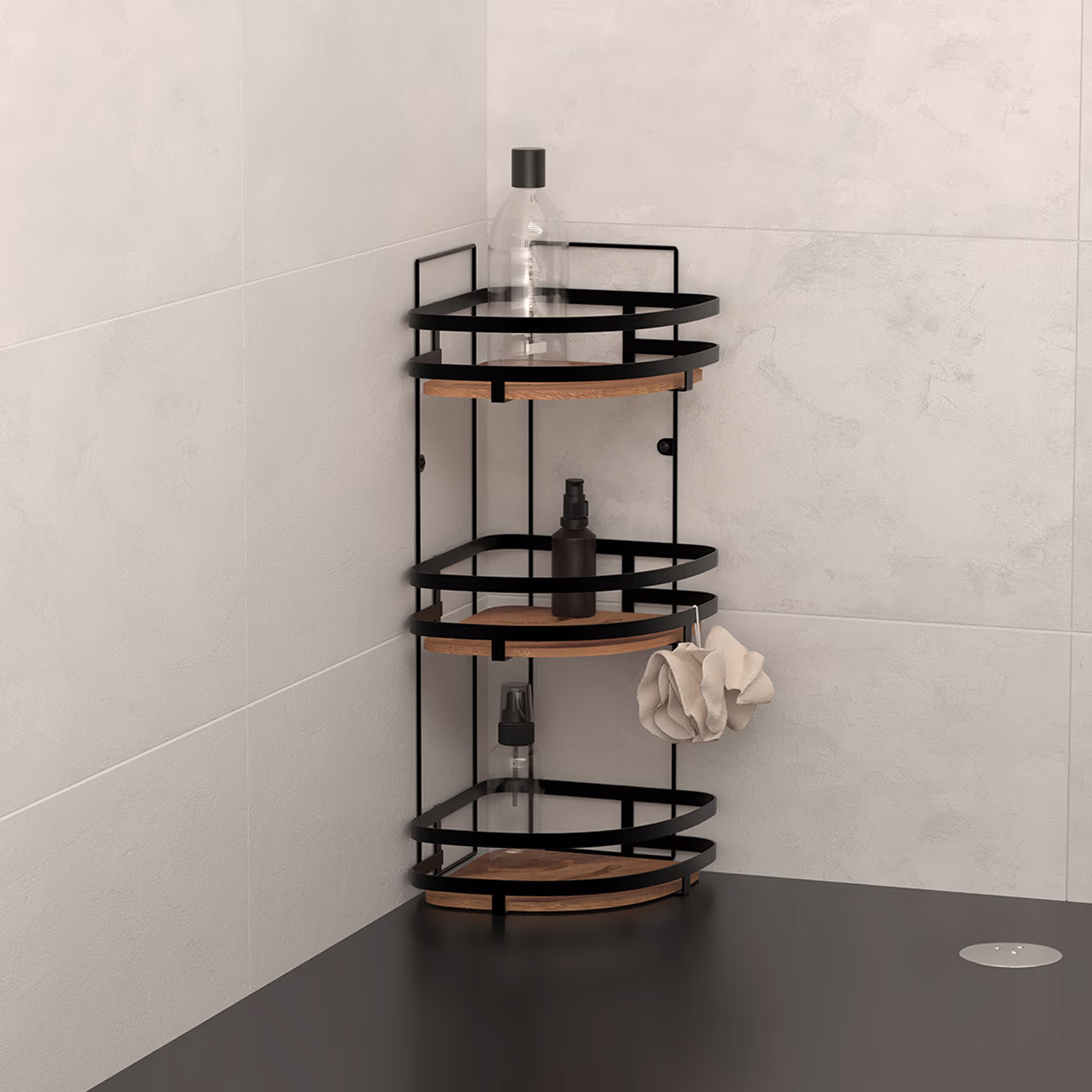Étagère de douche d'angle 3 niveaux style industriel — vue 4