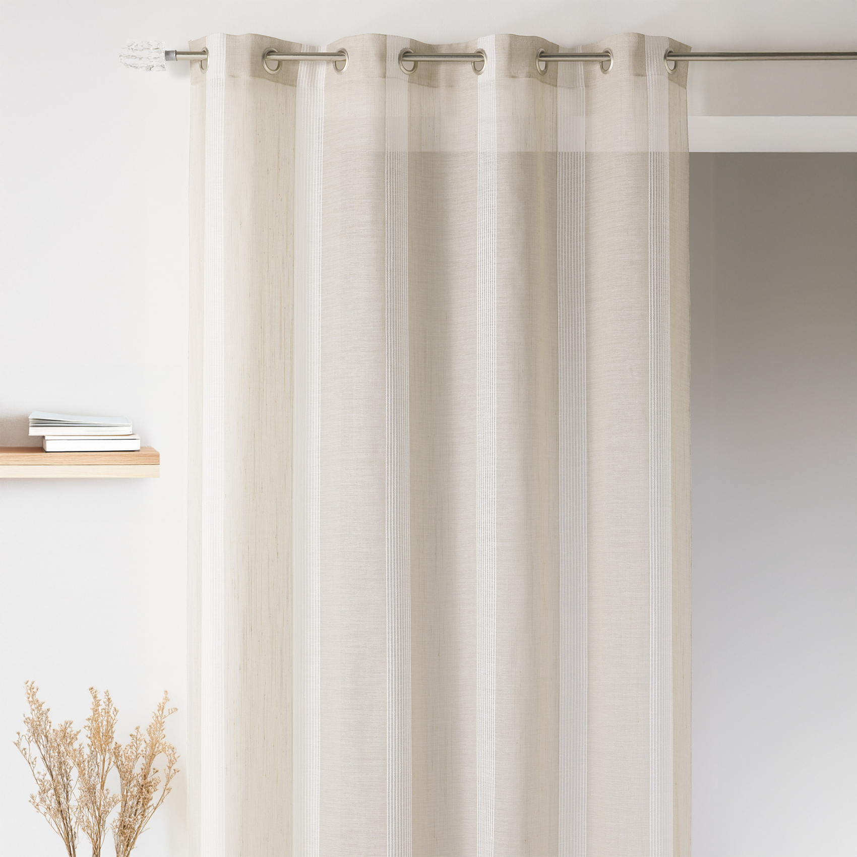 Voilage rayures brodées ton sur ton — vue 6