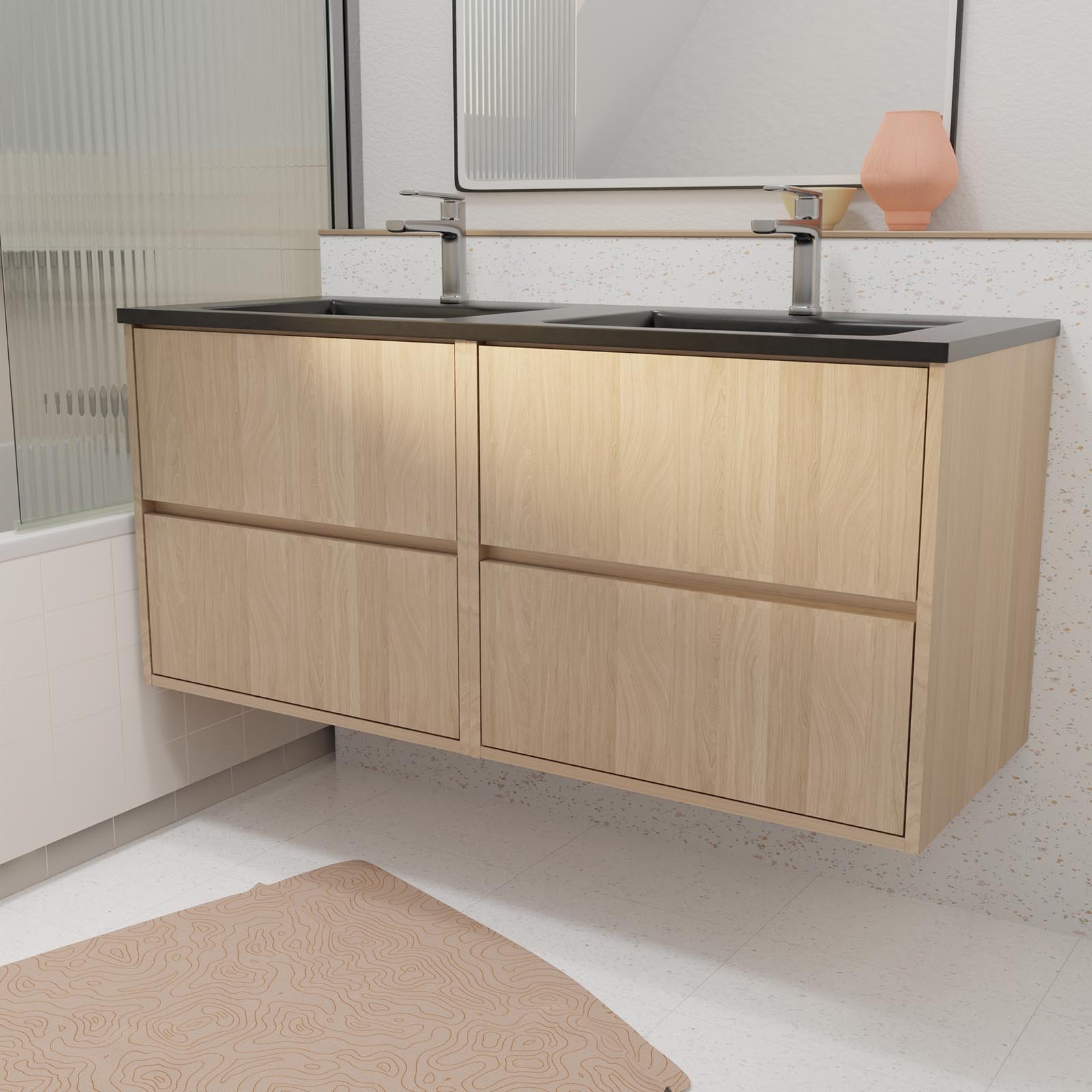 Meuble de salle de bains suspendu double vasque avec 4 tiroirs — vue 5