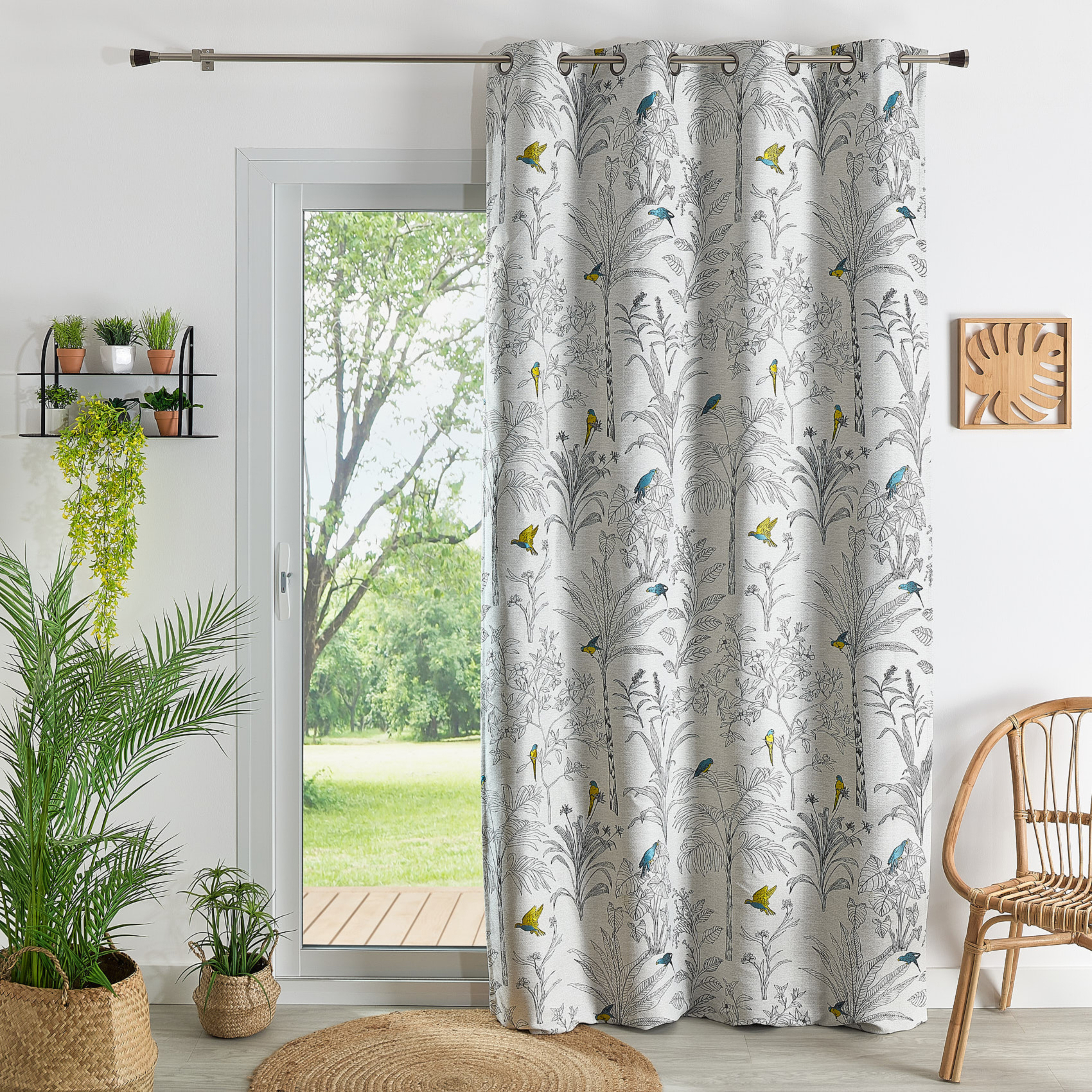 Rideaux Jacquard imprimé floral et perroquets