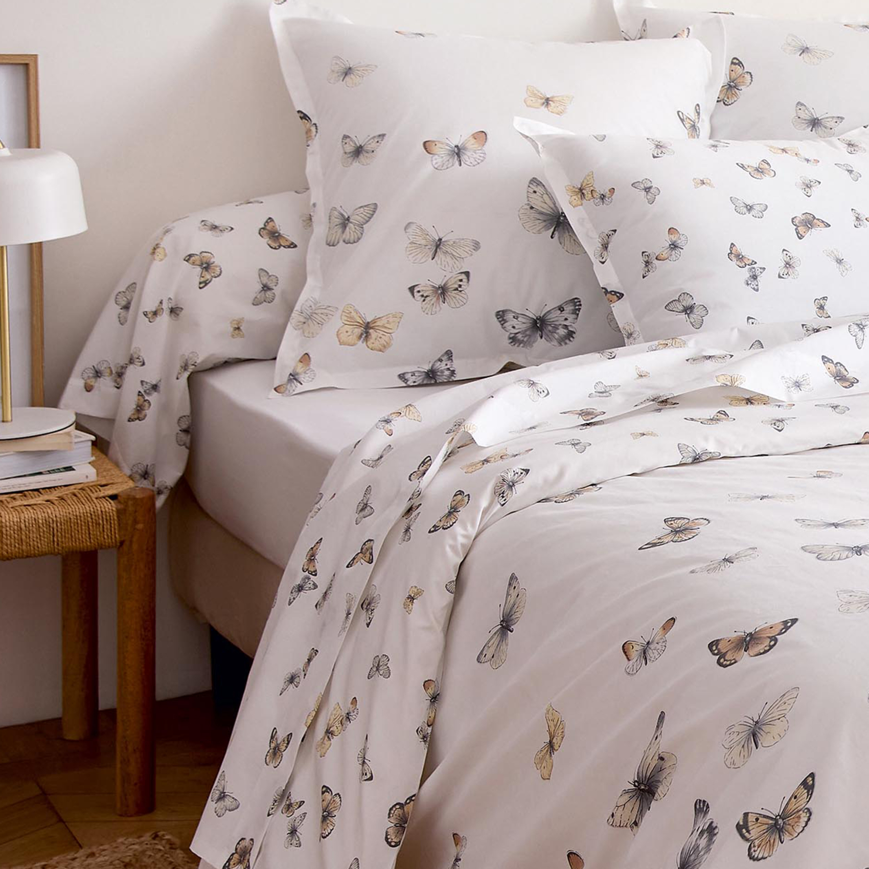 Taie de traversin percale de coton 80 fils motif papillons