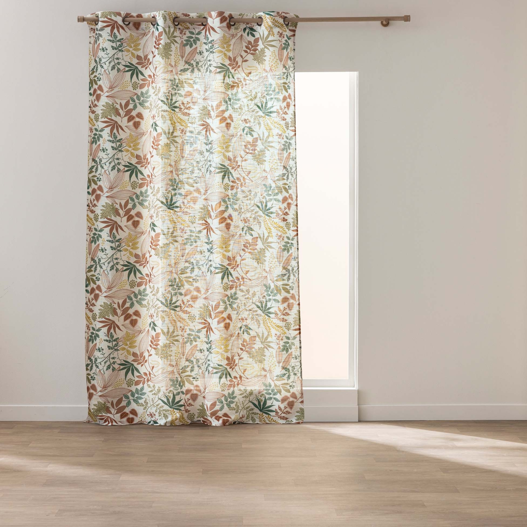 Rideau à œillets polylin imprimé feuilles tamisant