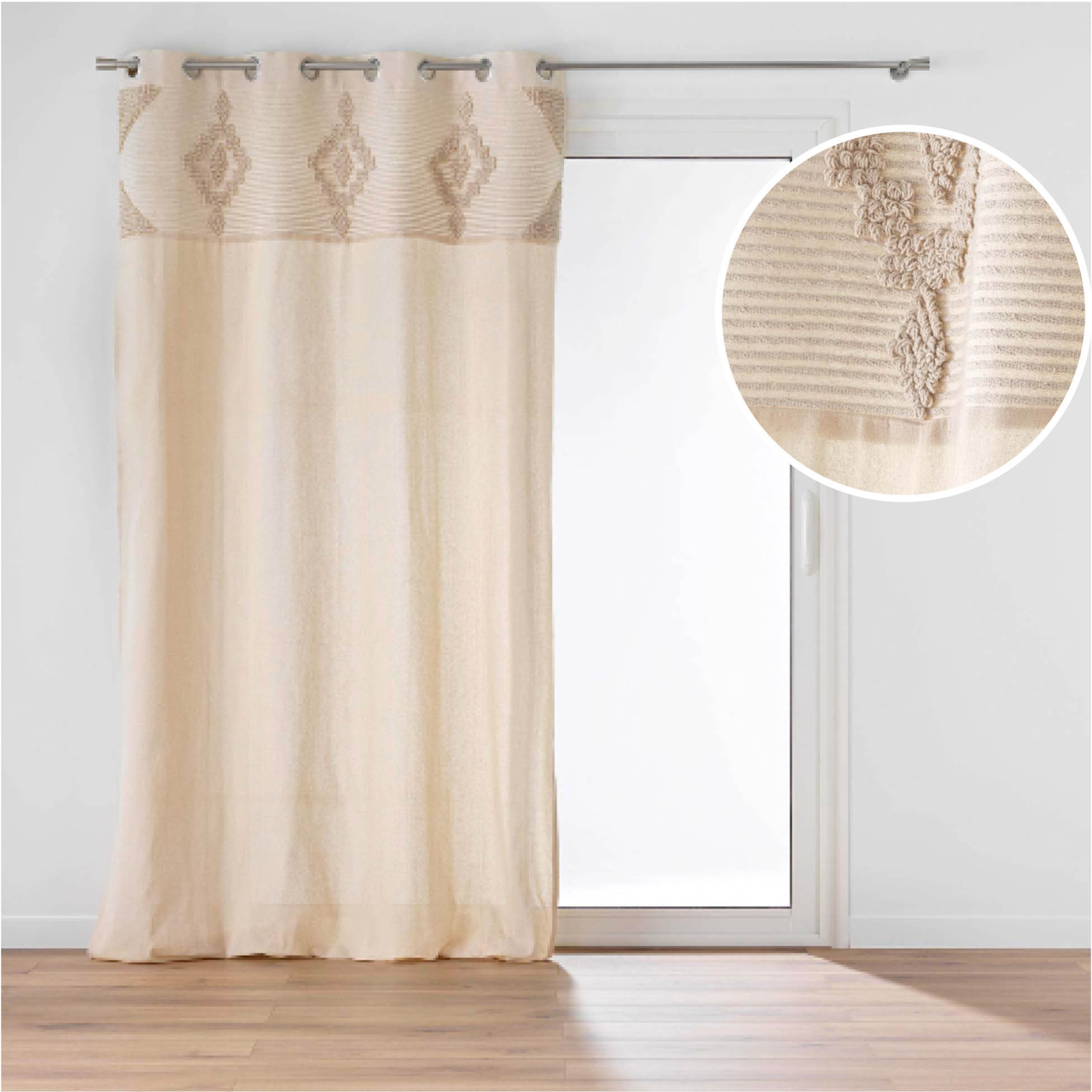 Rideau à œillets en poly-coton avec bande décorative — vue 4
