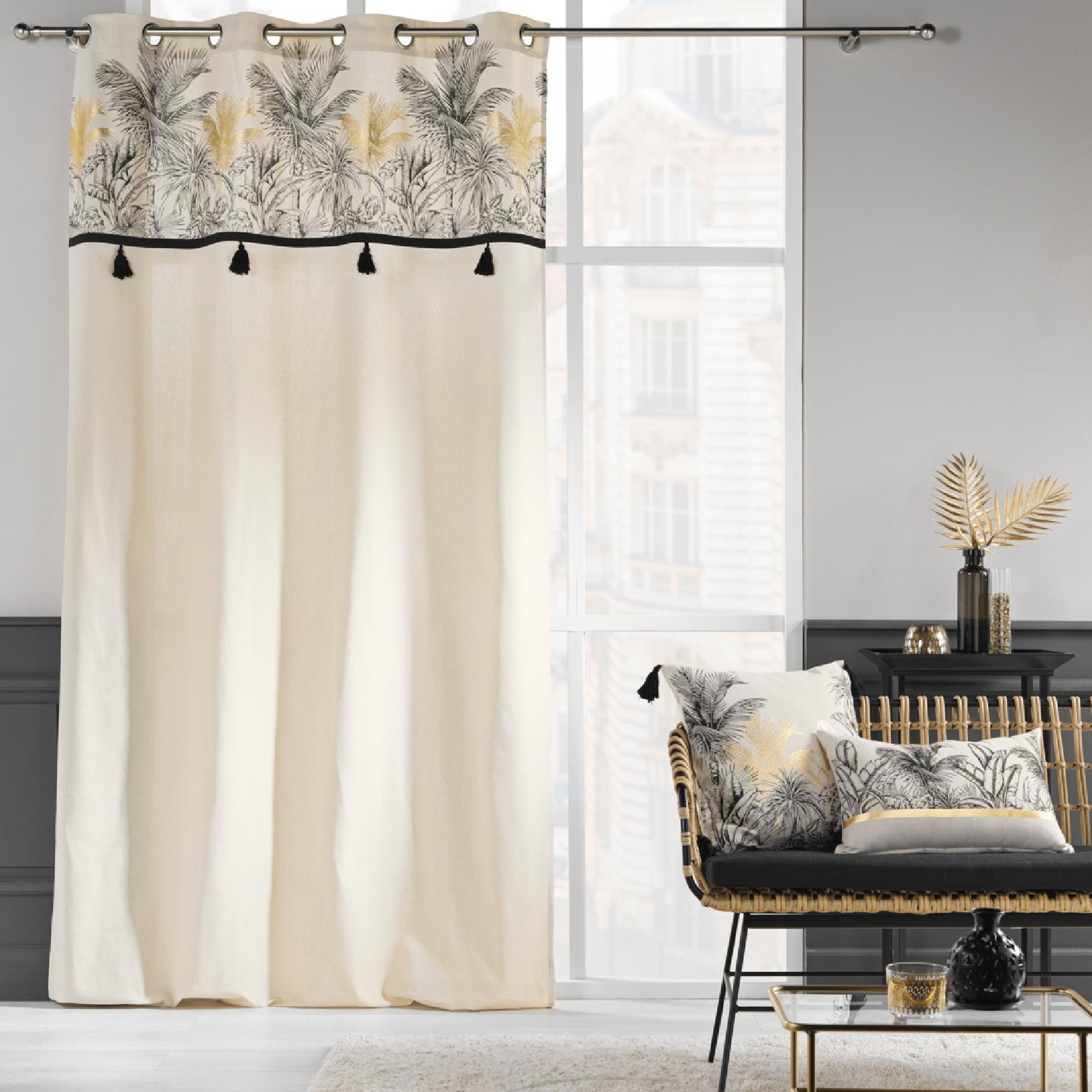 Rideau à Oeillets Papaya Palmiers à pompons et Top Métallisé — vue 5