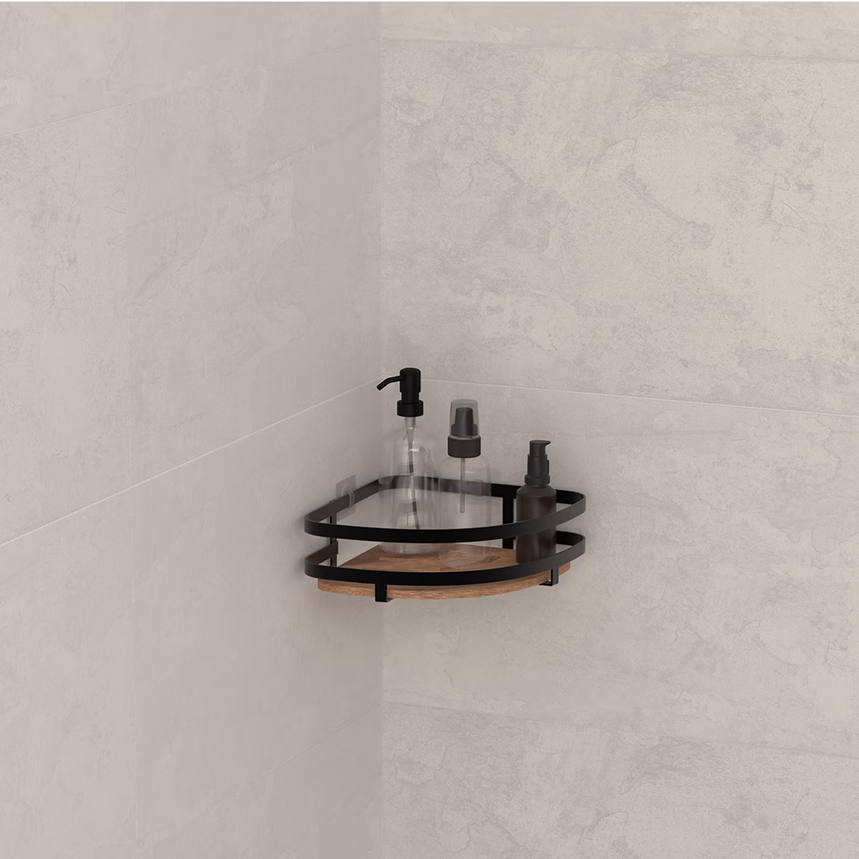 Etagère de douche d'angle sans perçage en bois — vue 3