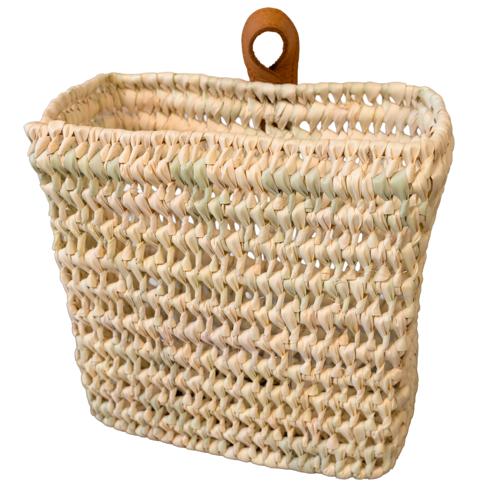Panier à suspendre rectangle anse cuir