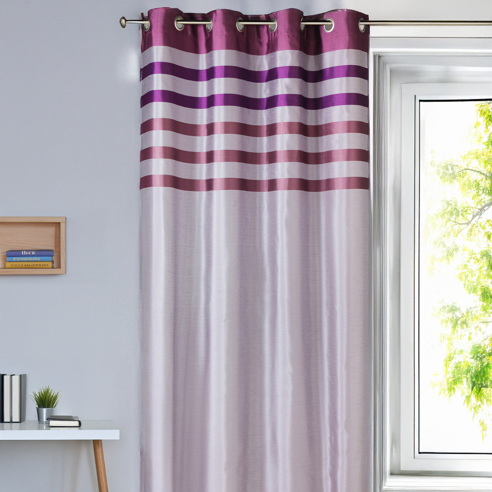 Rideau en shantung coloré avec parement ton sur ton — vue 3