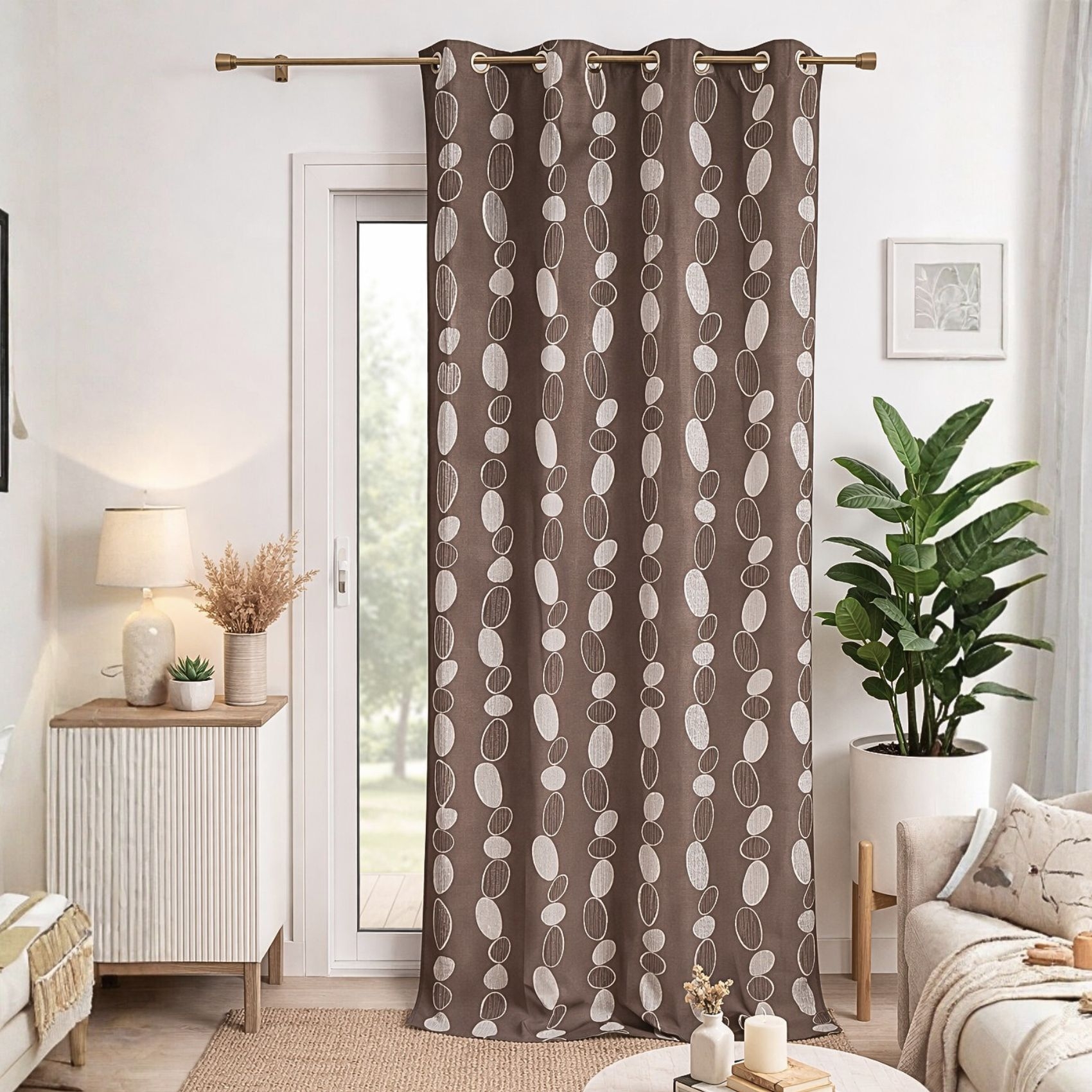 Rideau Ameublement en Jacquard Galets Chocolat