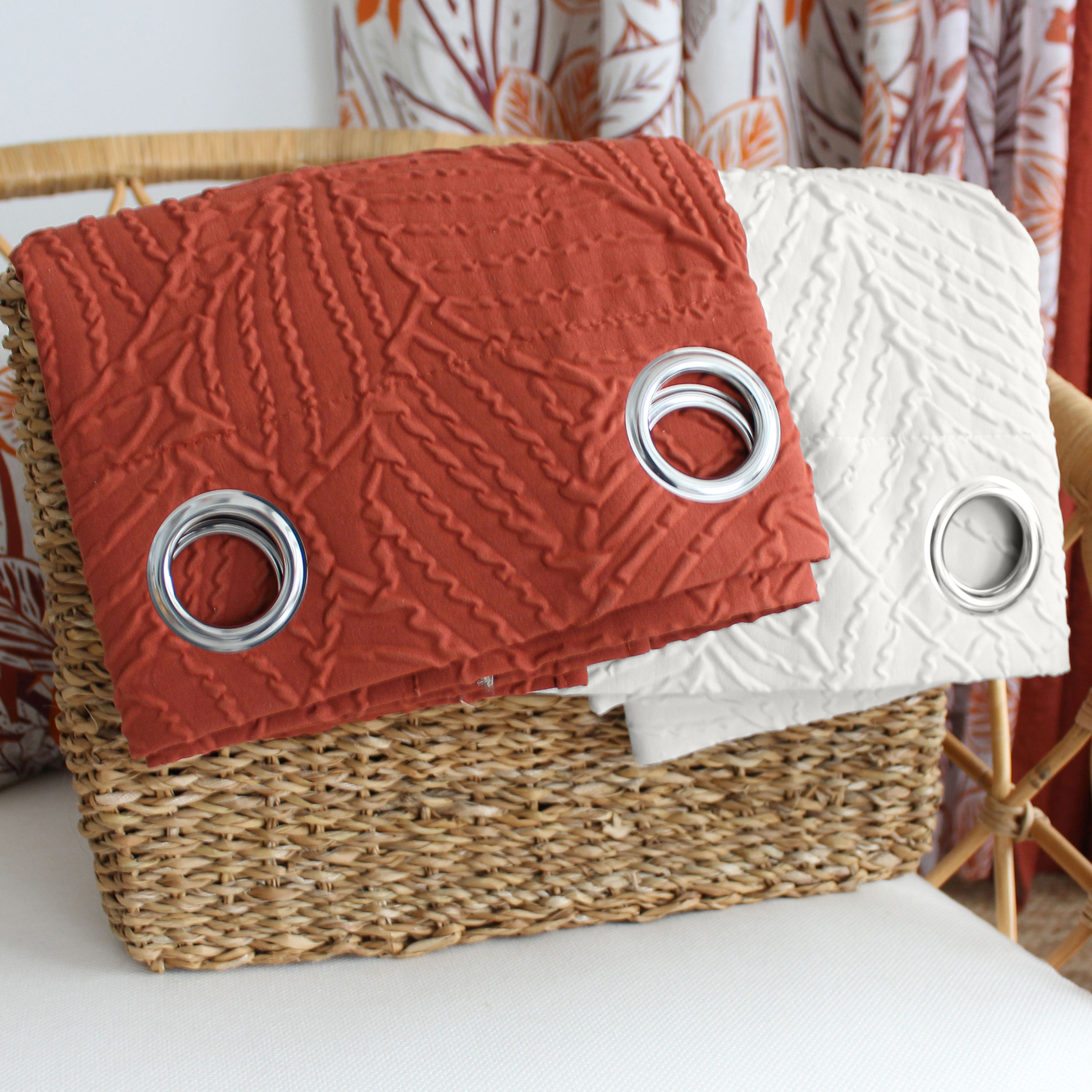 Rideau à oeillets feuillage aspect gaufré — vue 6