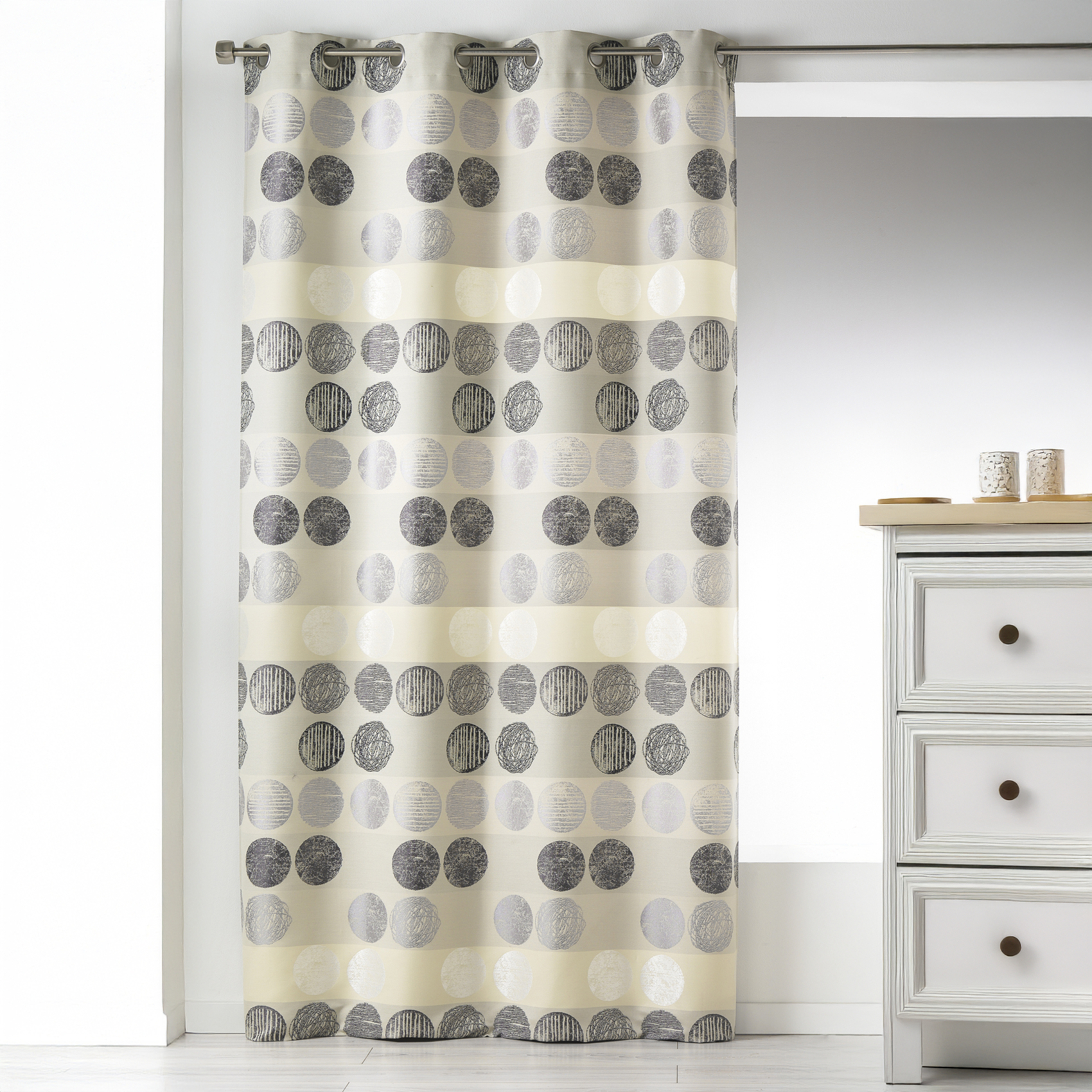 Rideau en Jacquard à Rayures Horizontales à Pois