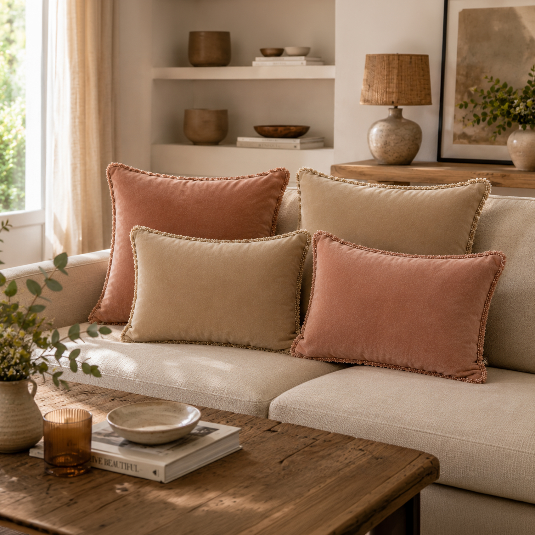 Housse de coussin rectangle en velours et contour chenille KOBE HAOMY — vue 4