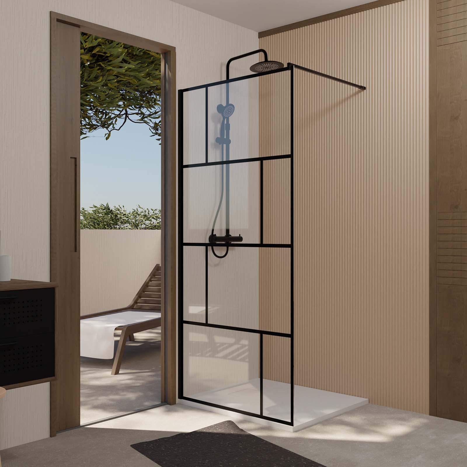 Paroi de douche à l’italienne en verre trempé 8 mm géométriques — vue 3