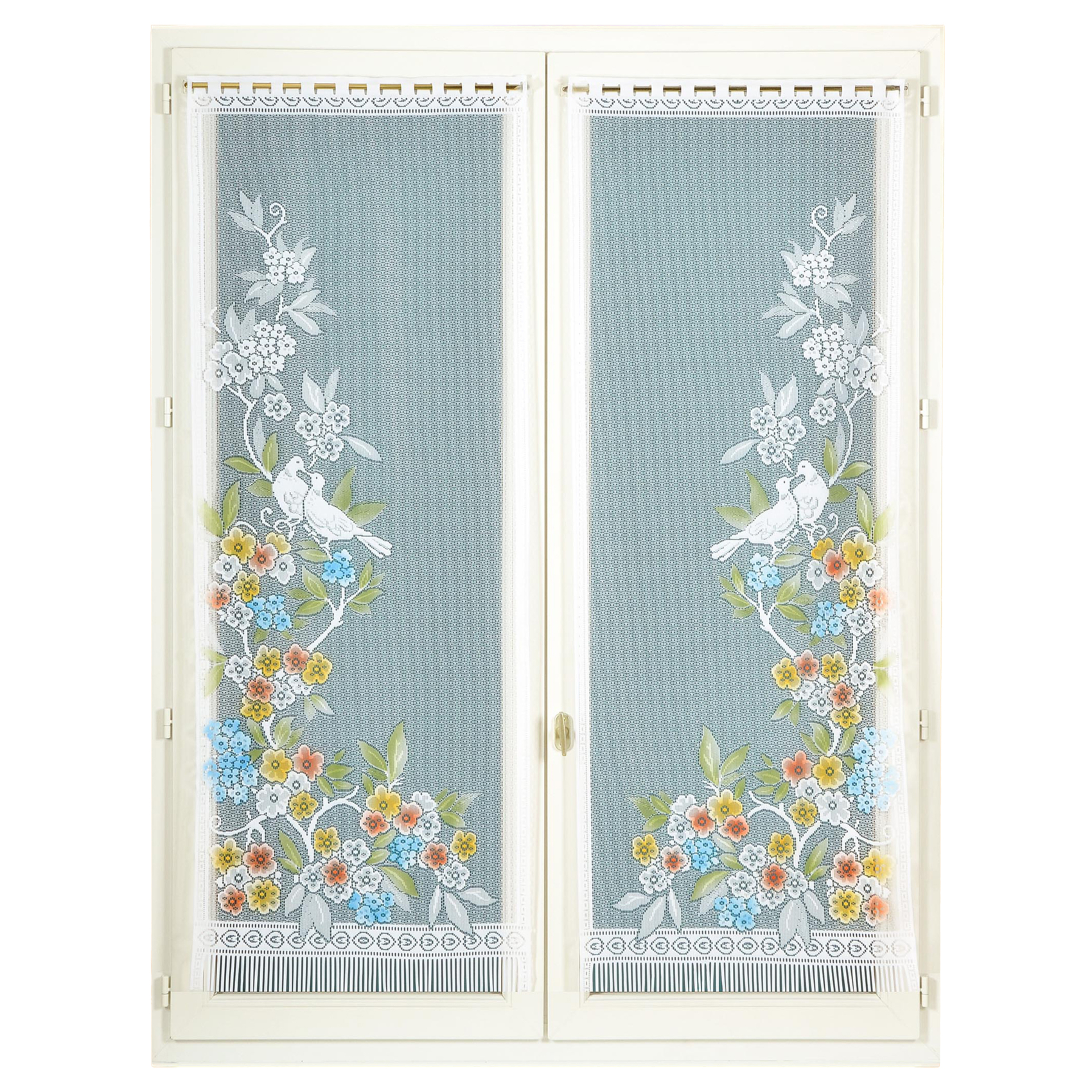 Paire de vitrages frangés en dentelle oiseaux et fleurs — vue 5