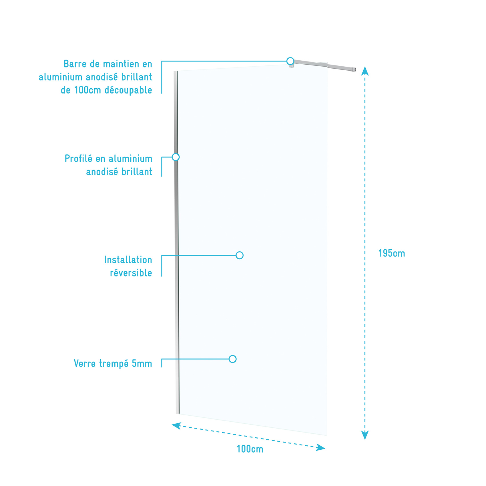 Paroi de douche minimaliste en verre trempé — vue 5