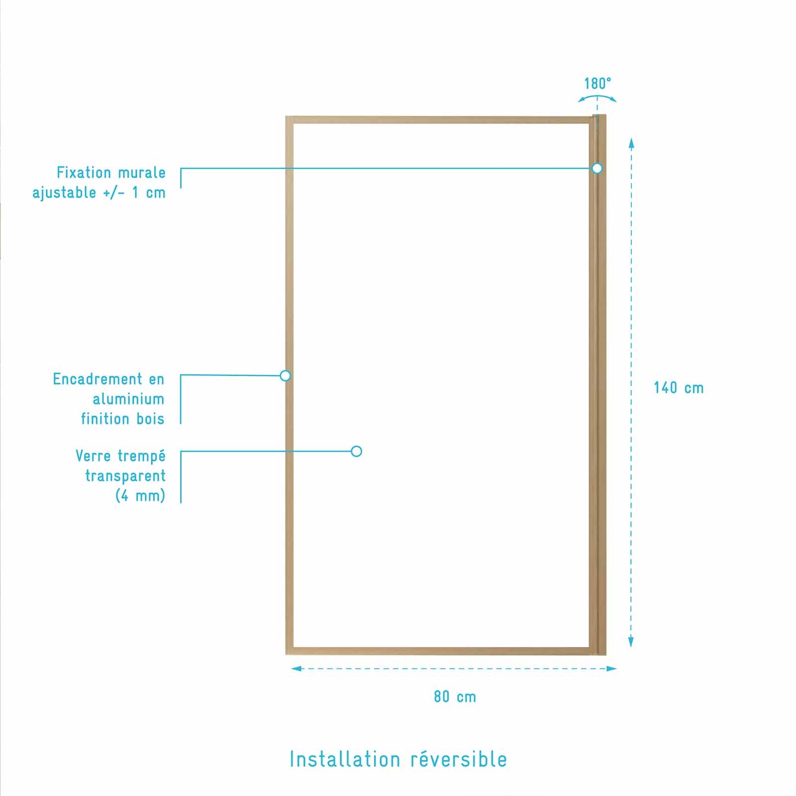 Pare-baignoire rabattable en verre trempé avec cadre aluminium effet bois — vue 4