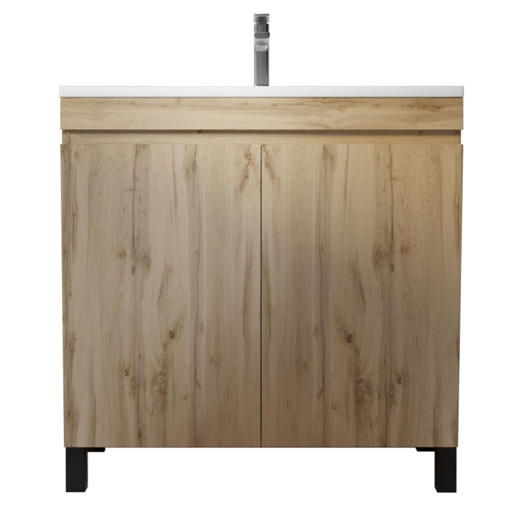 Meuble de salle de bains sur pieds 2 portes avec vasque en céramique