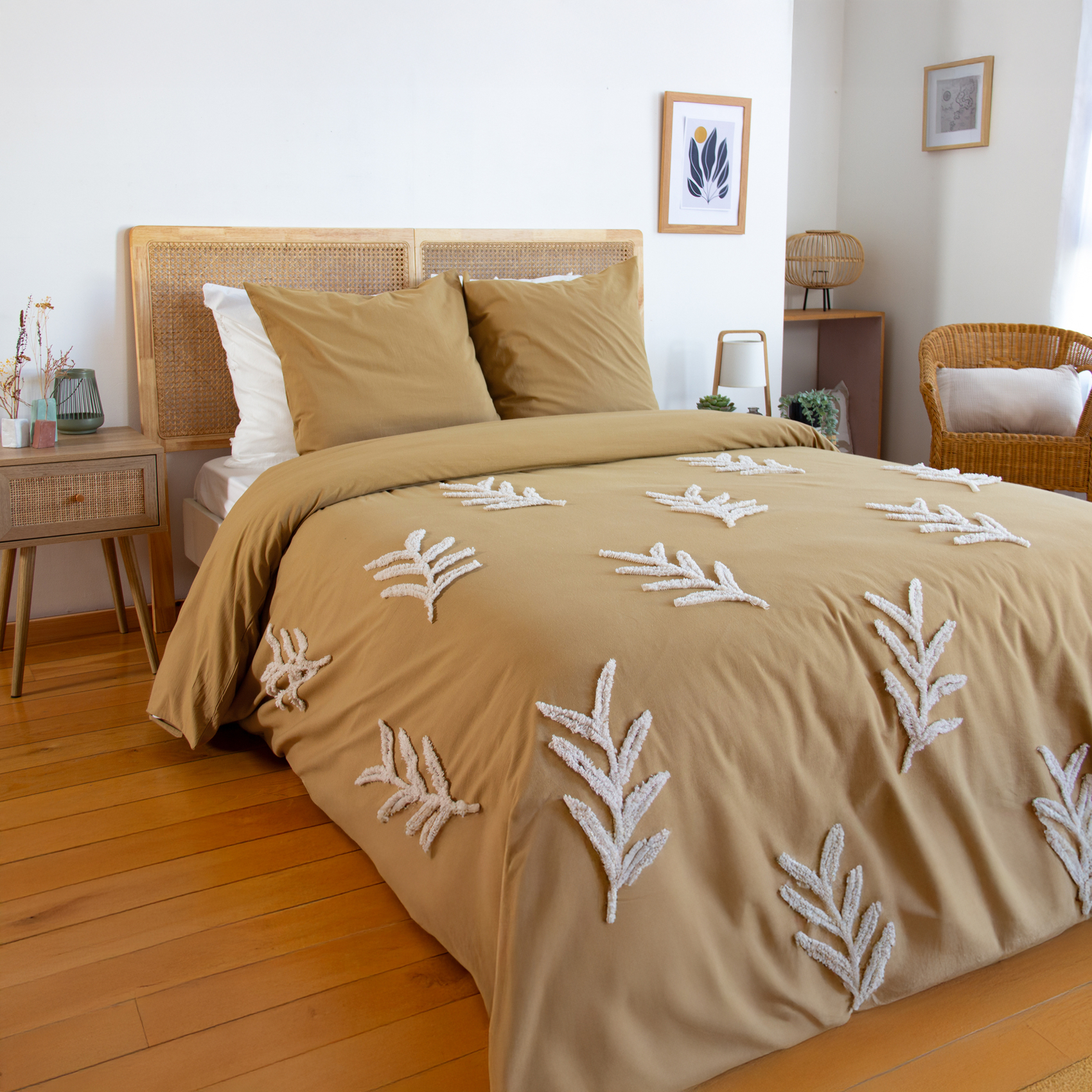 Parure de lit coton lavé tuftée feuilles — vue 3