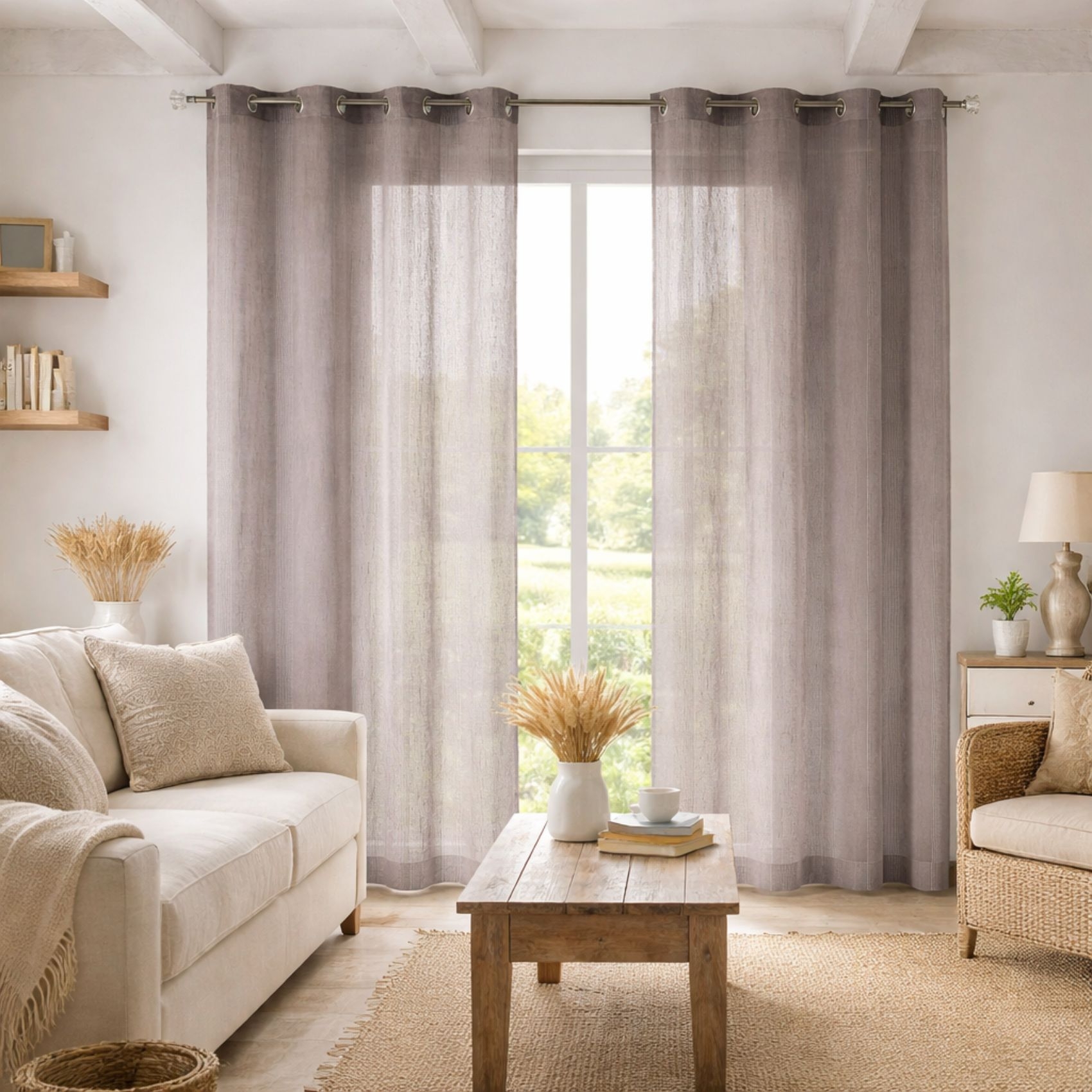 Voilage rayures brodées ton sur ton — vue 4