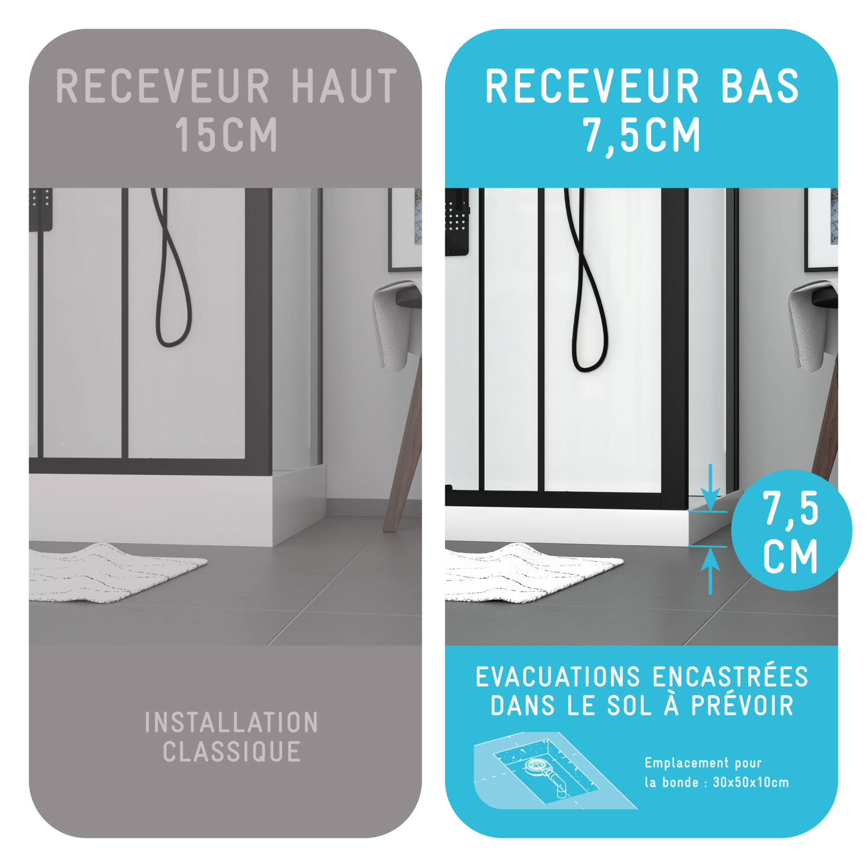 Cabine de douche rectangulaire portes coulissantes graphique — vue 6