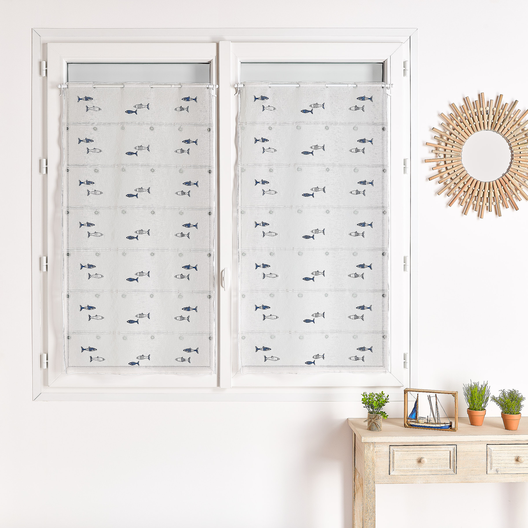 Modulable en étamine brodée motif poisson