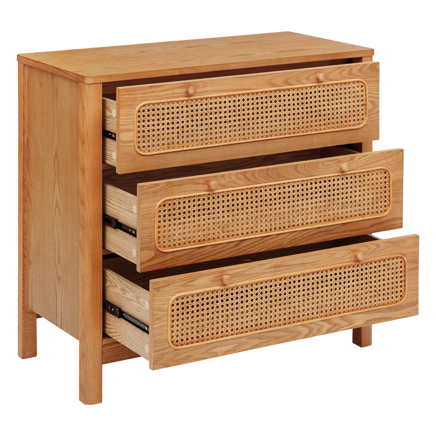 Commode 3 tiroirs en bois avec cannage ajouré — vue 3