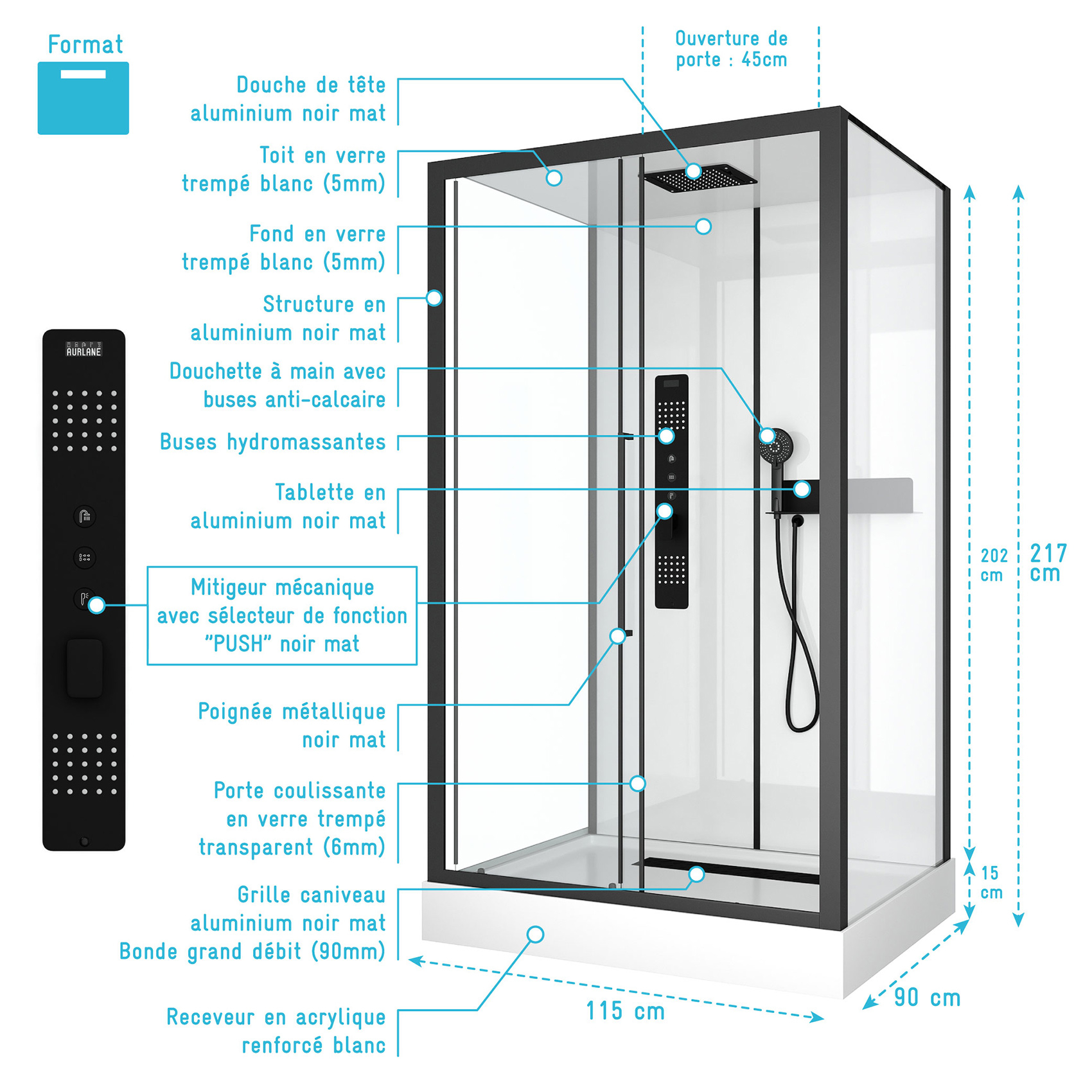 Cabine de douche rectangulaire design style industrielle — vue 5