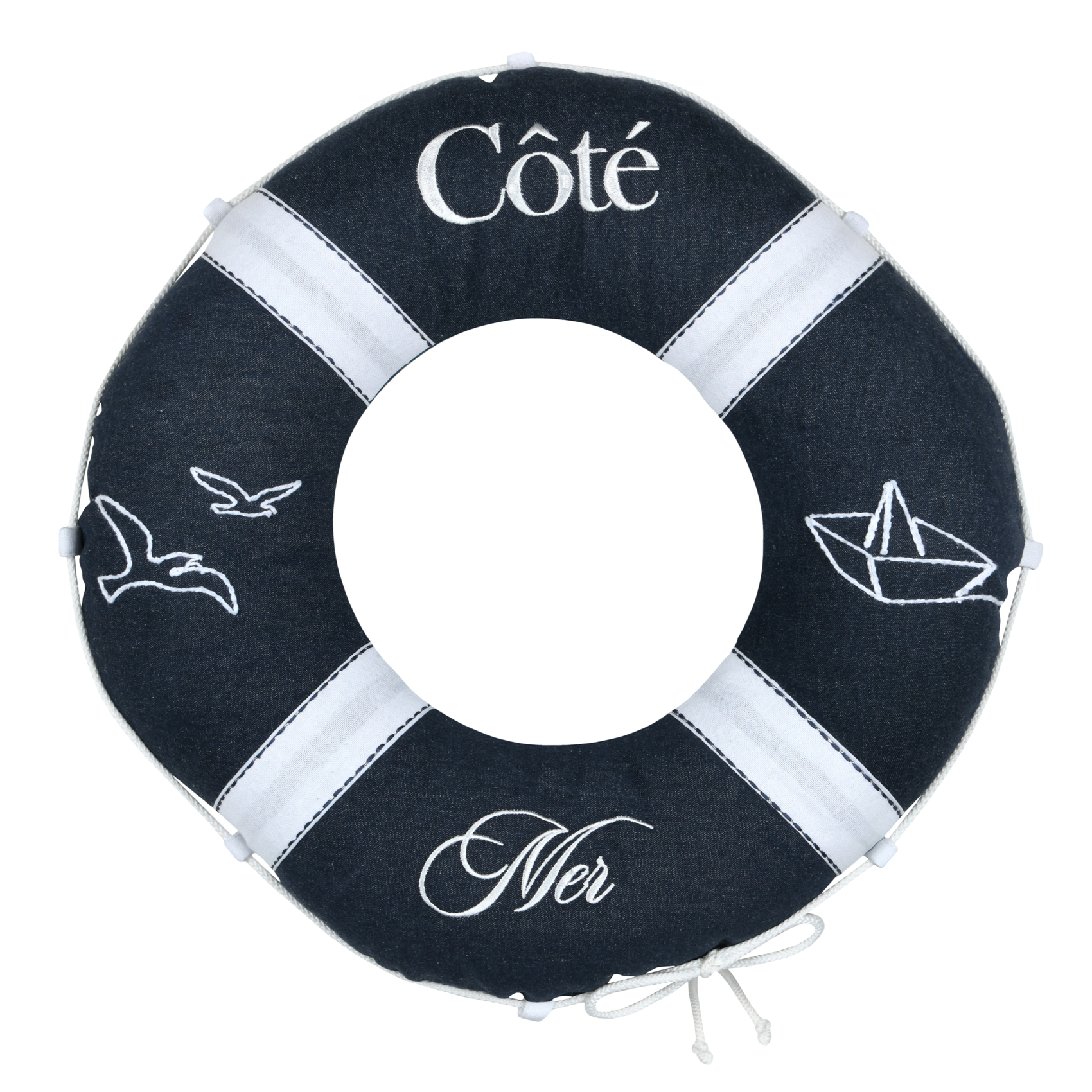 Coussin bouée polycoton décoratif esprit bord de mer