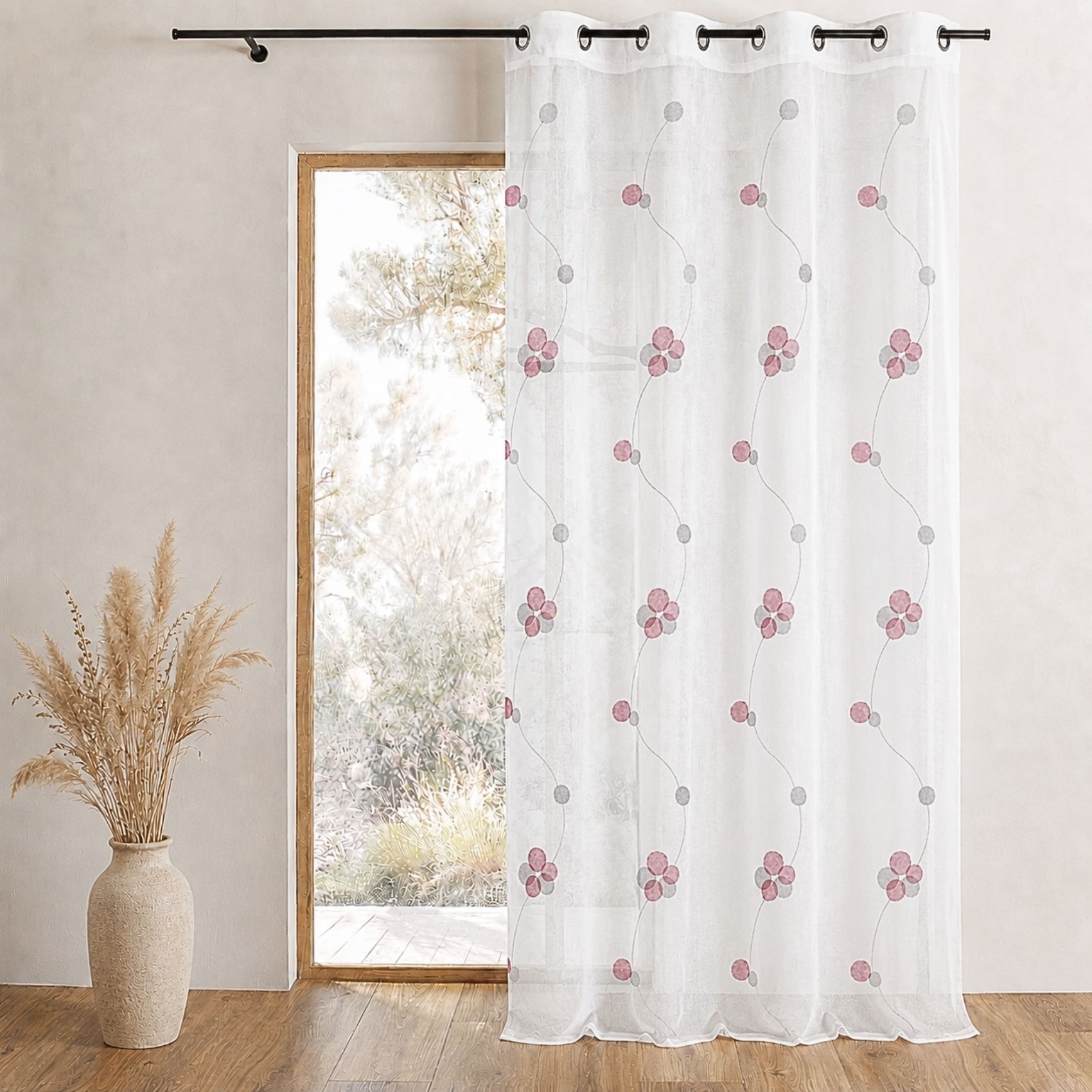 Voilage brodé à motifs de poids et lignes