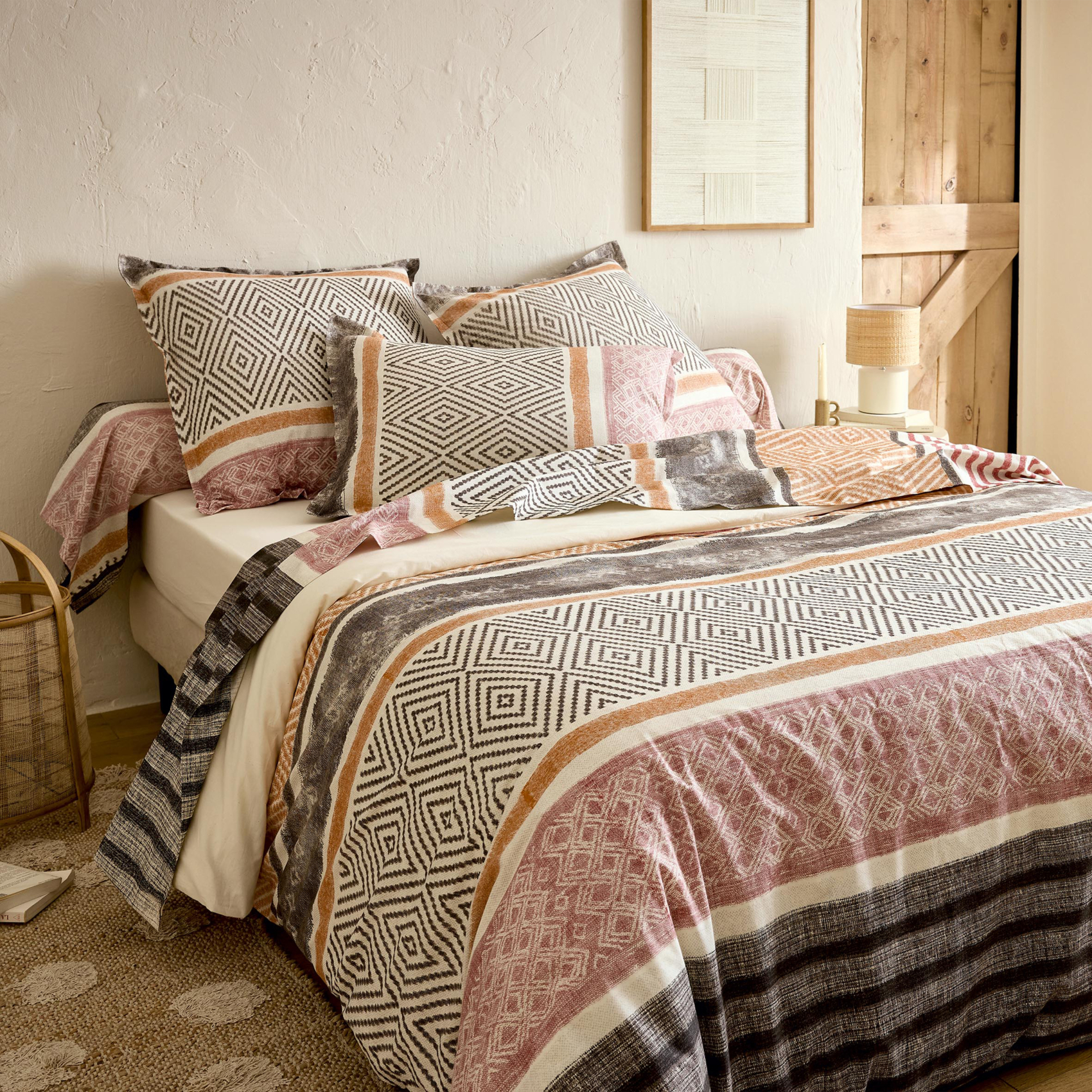 Taie de traversin coton 57 fils motif géométrique — vue 3