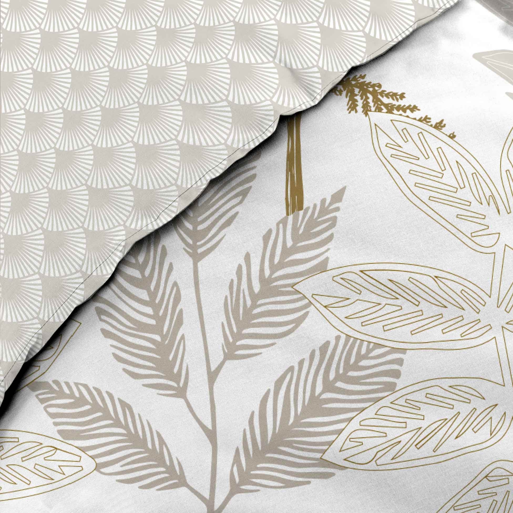 Parure de lit coton motif feuillage double face imprimée — vue 4