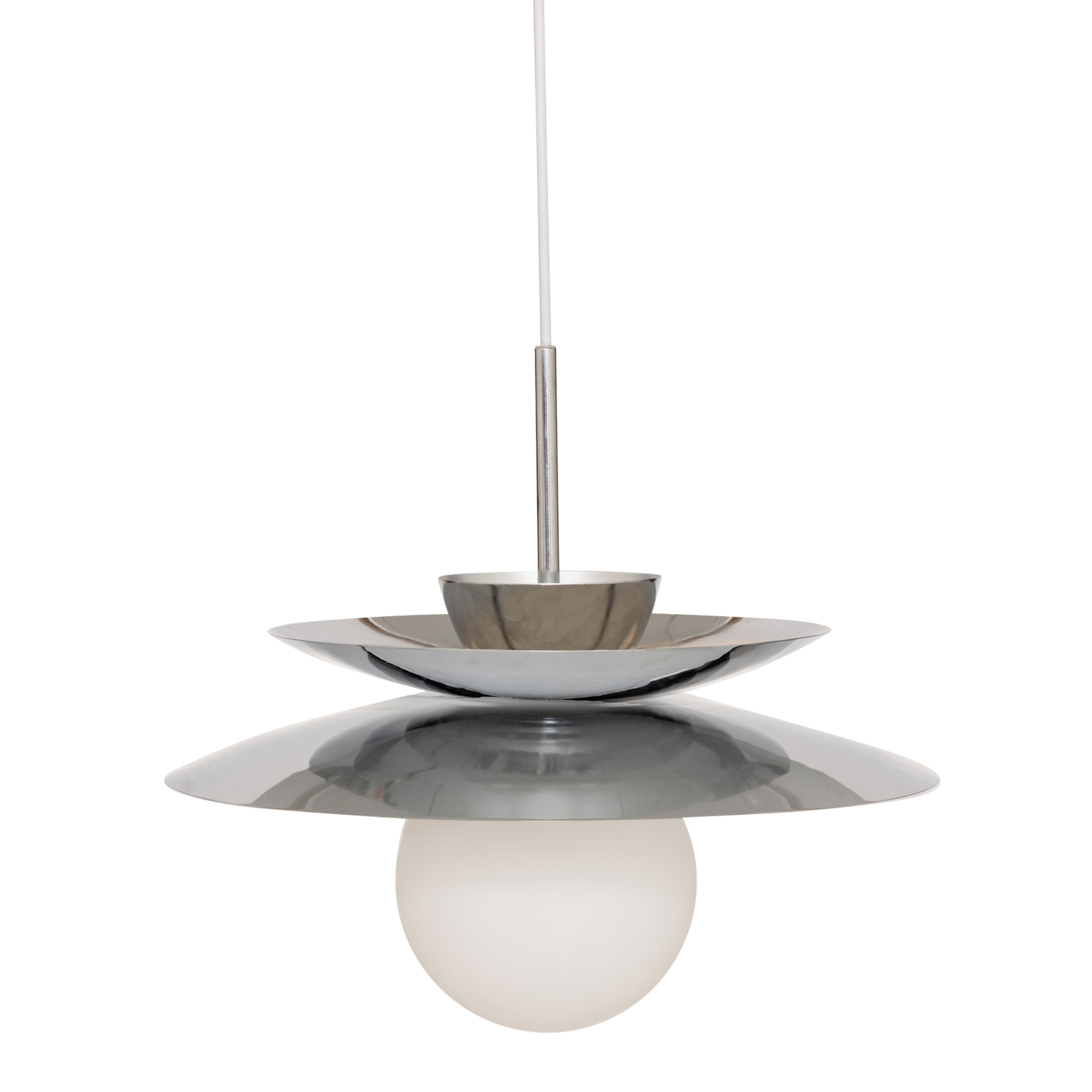 Suspension en métal effet chrome avec globe en verre