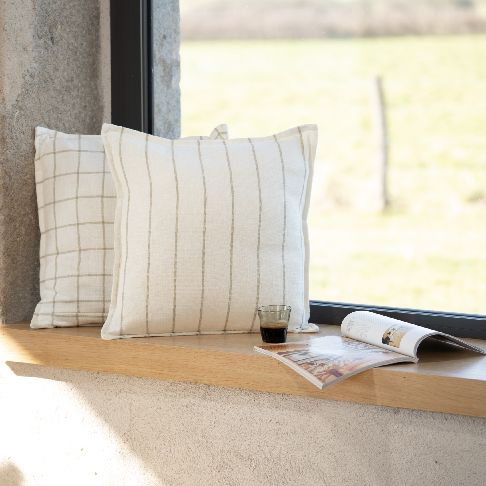 Housse de coussin 100% coton rayures et carreaux LOURMARIN — vue 3